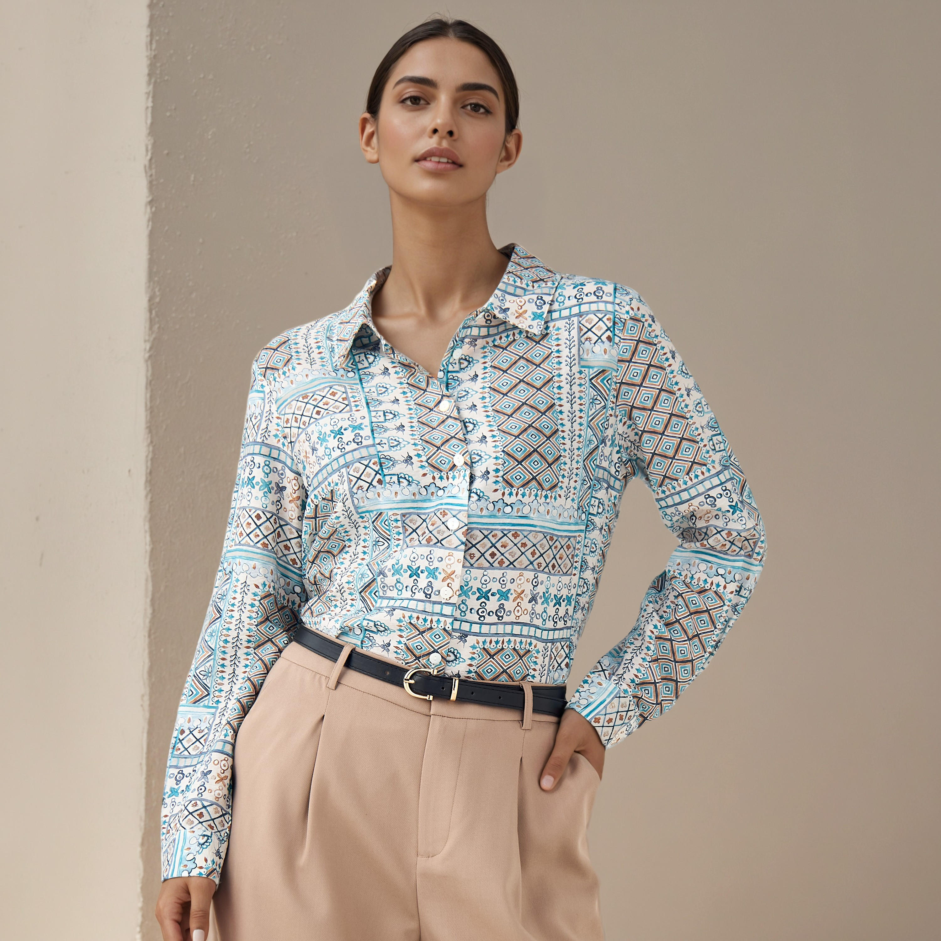 Regular Fit Viscose Printed Shirt with Collar-women-clothing-shirtsandblouses-shirts-image-1