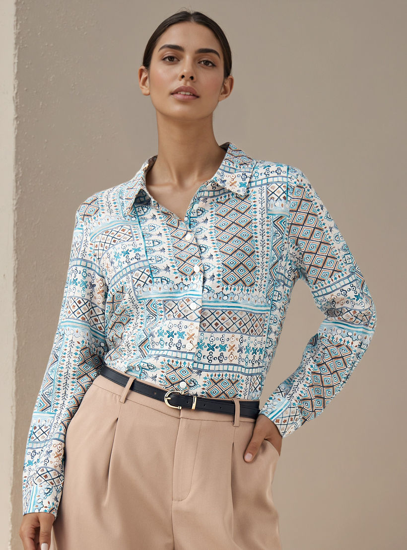Regular Fit Viscose Printed Shirt with Collar-women-clothing-shirtsandblouses-shirts-image-1