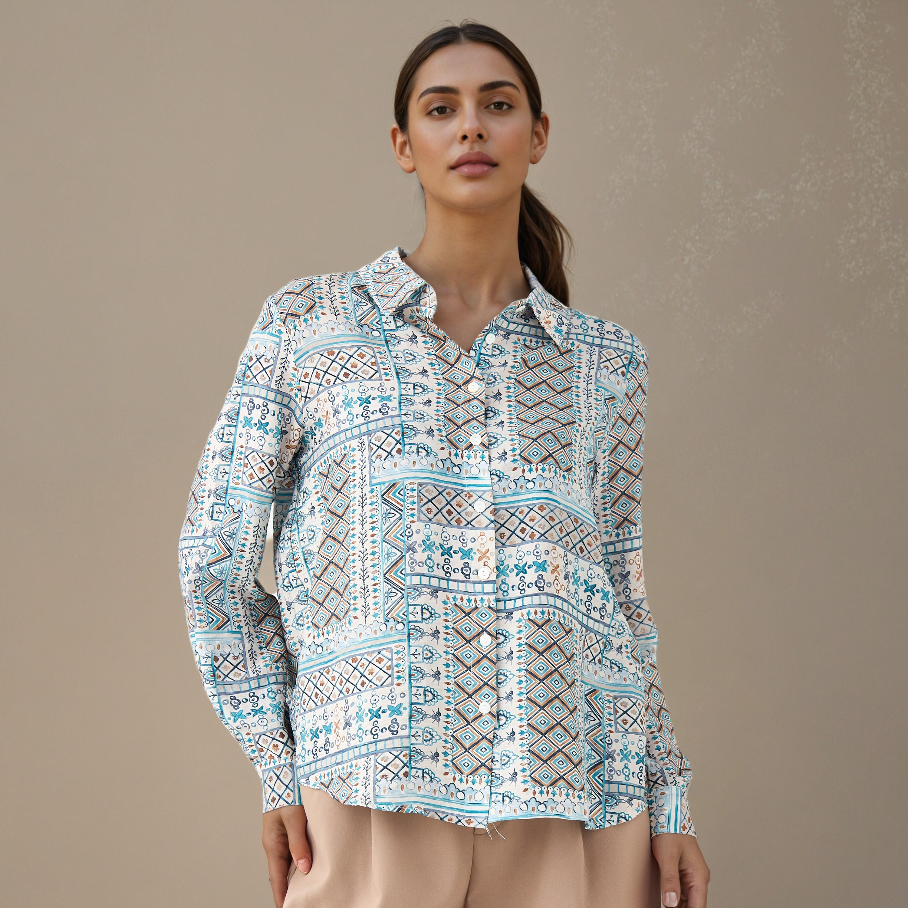 Regular Fit Viscose Printed Shirt with Collar-women-clothing-shirtsandblouses-shirts-image-5