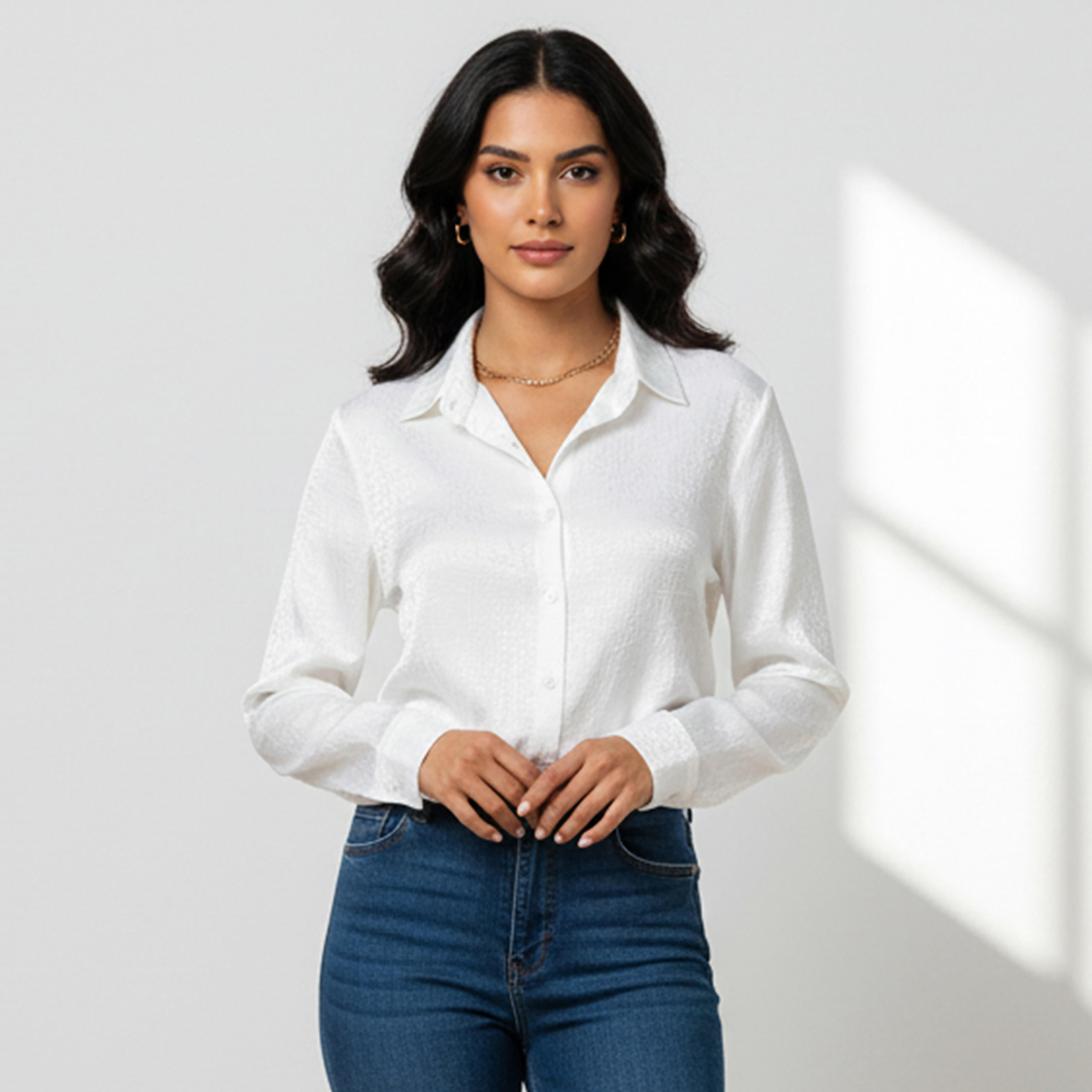 Regular Fit Viscose Textured Shirt with Collar-women-clothing-shirtsandblouses-shirts-image-1