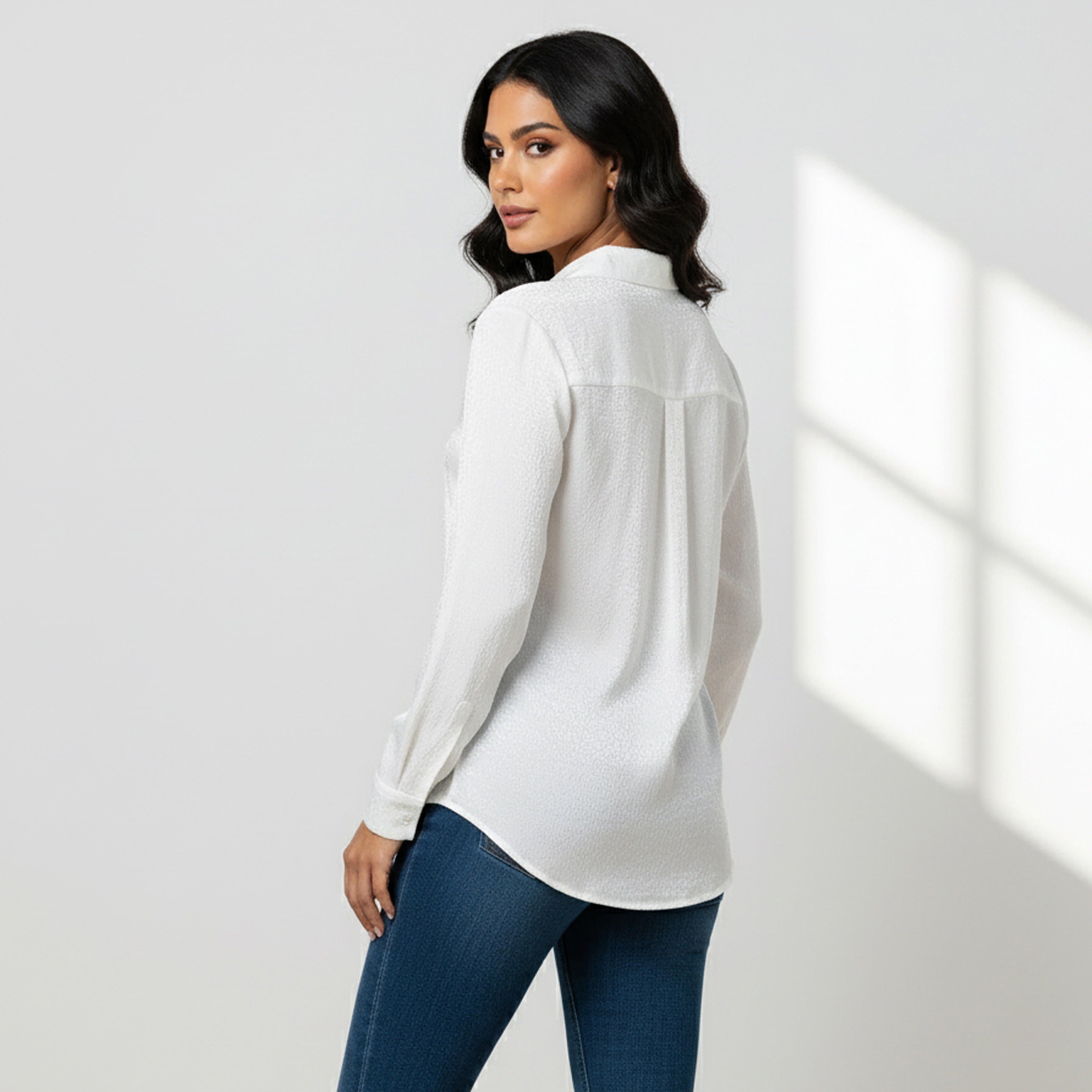 Regular Fit Viscose Textured Shirt with Collar-women-clothing-shirtsandblouses-shirts-image-3