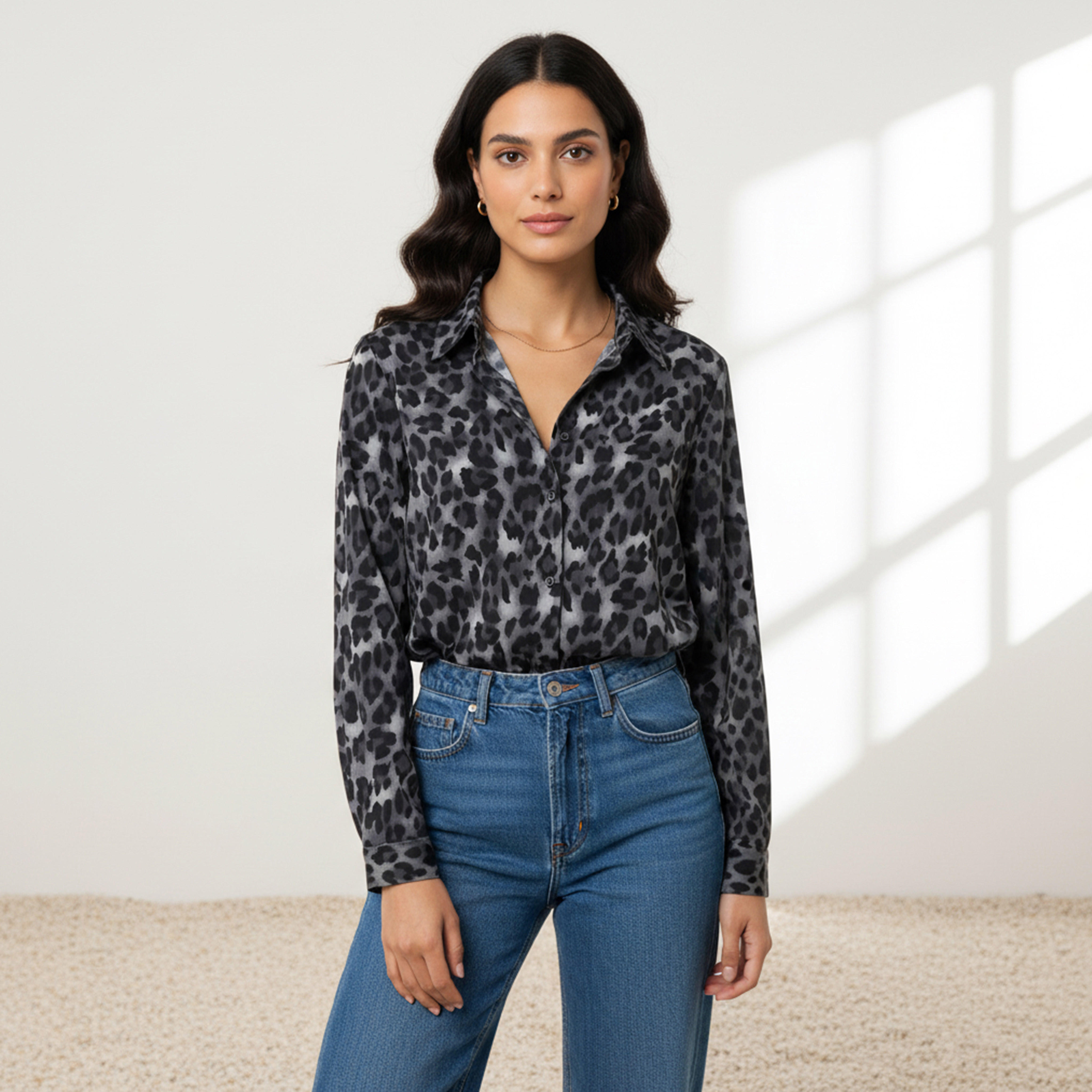 Regular Fit Viscose Animal Print Shirt with Collar-women-clothing-shirtsandblouses-shirts-image-1