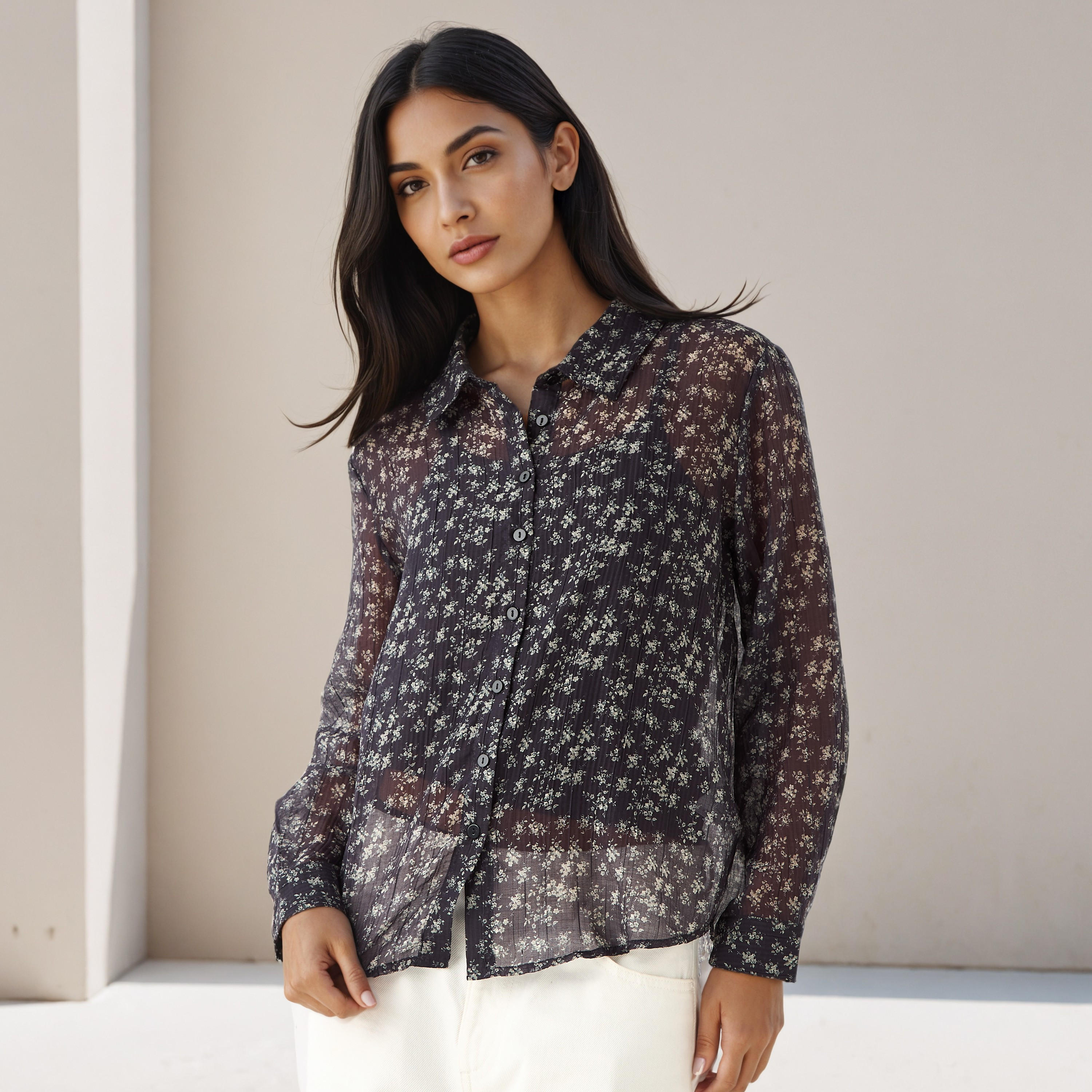 Regular Fit Viscose Floral Print Shirt with Collar-women-clothing-shirtsandblouses-shirts-image-1