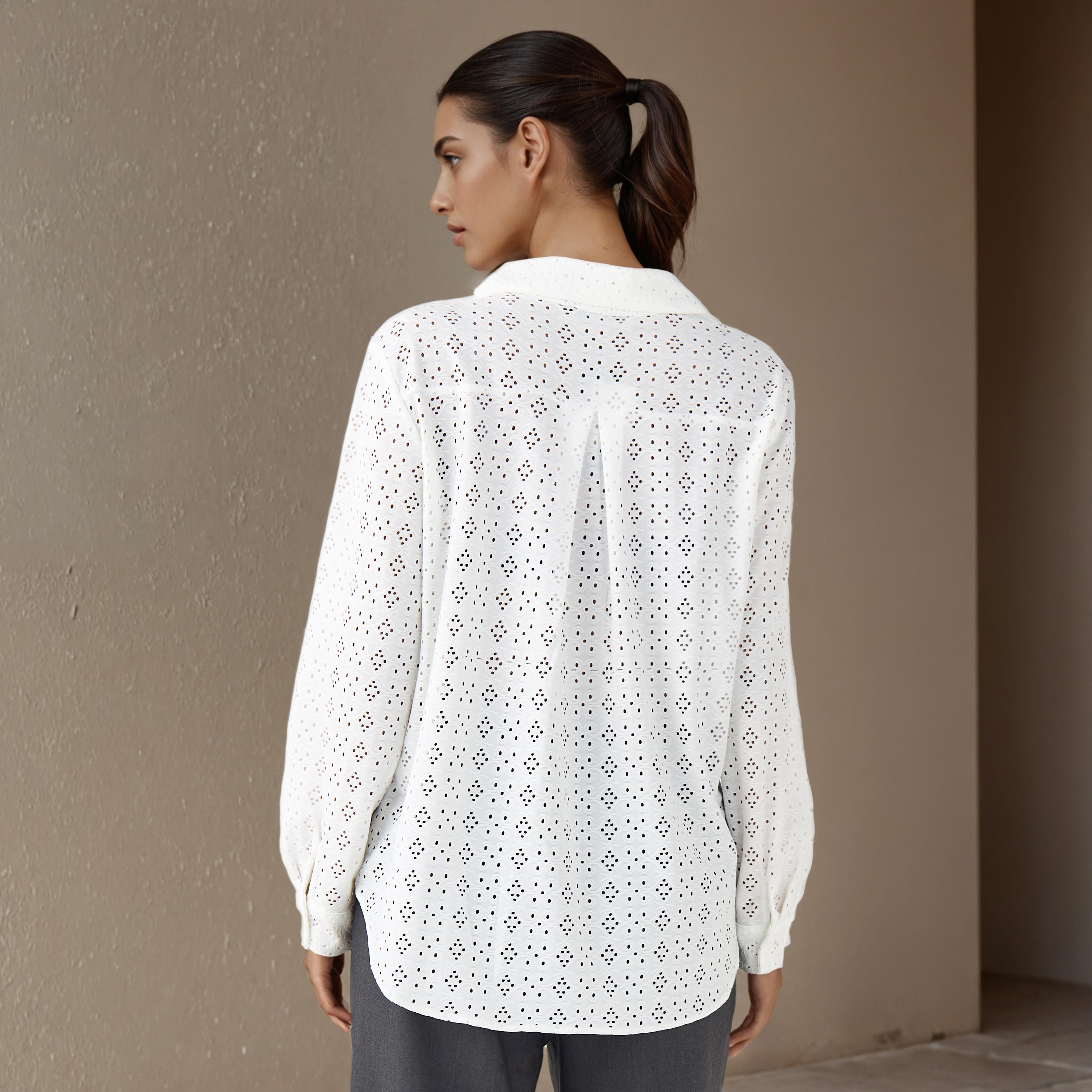 Regular Fit Viscose Schiffli Textured Shirt with Collar-women-clothing-shirtsandblouses-shirts-image-3