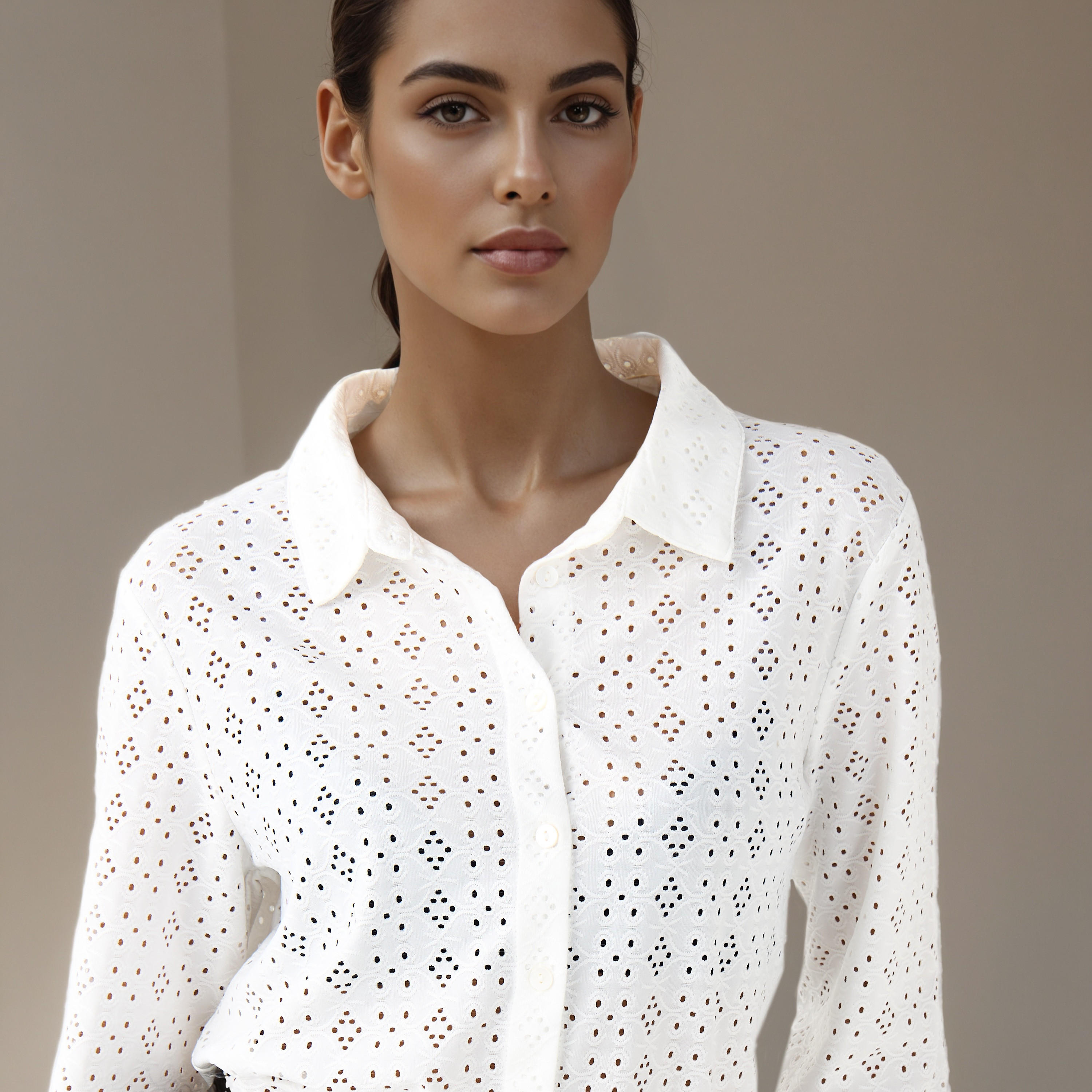 Regular Fit Viscose Schiffli Textured Shirt with Collar-women-clothing-shirtsandblouses-shirts-image-4