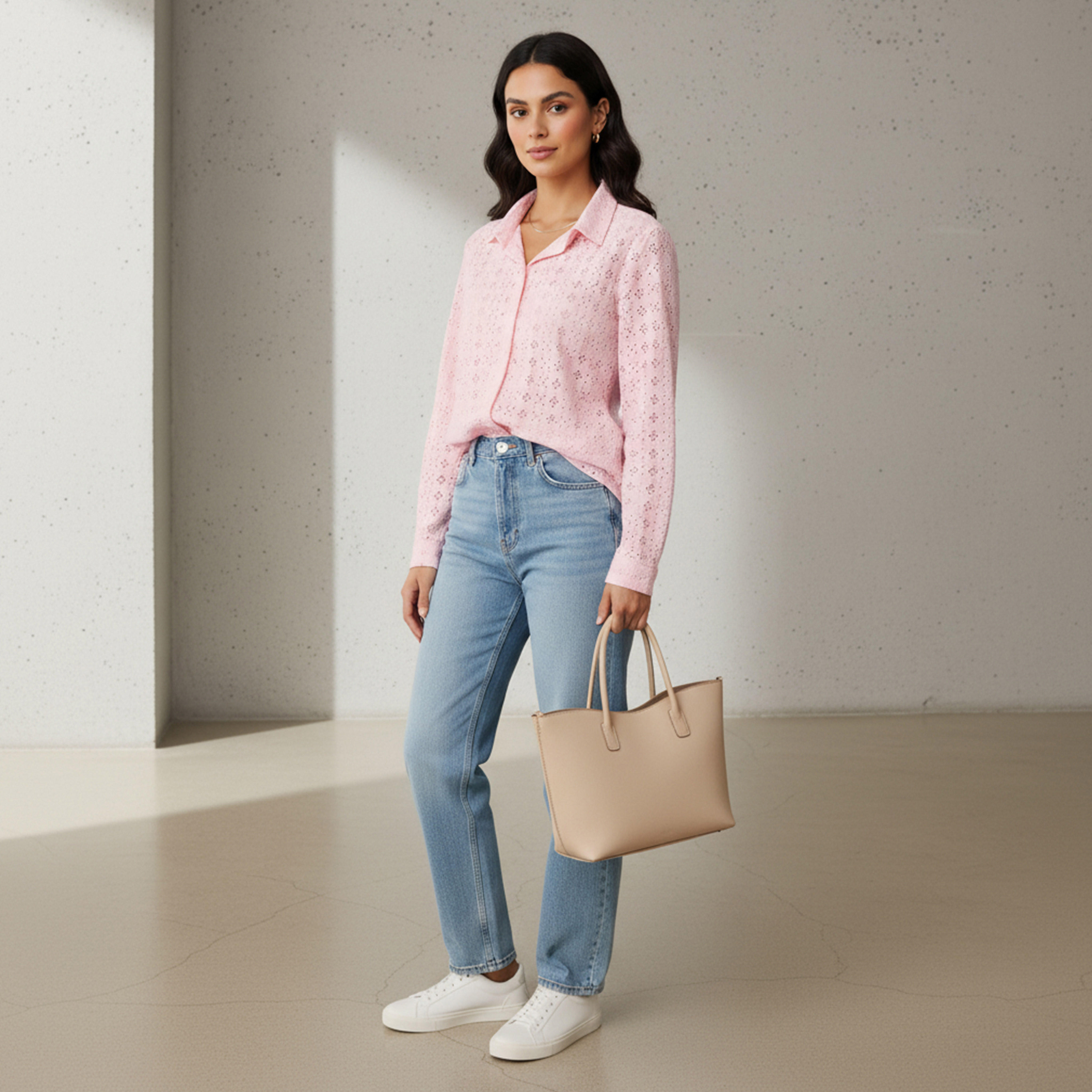Regular Fit Viscose Schiffli Textured Shirt with Collar-women-clothing-shirtsandblouses-shirts-image-2