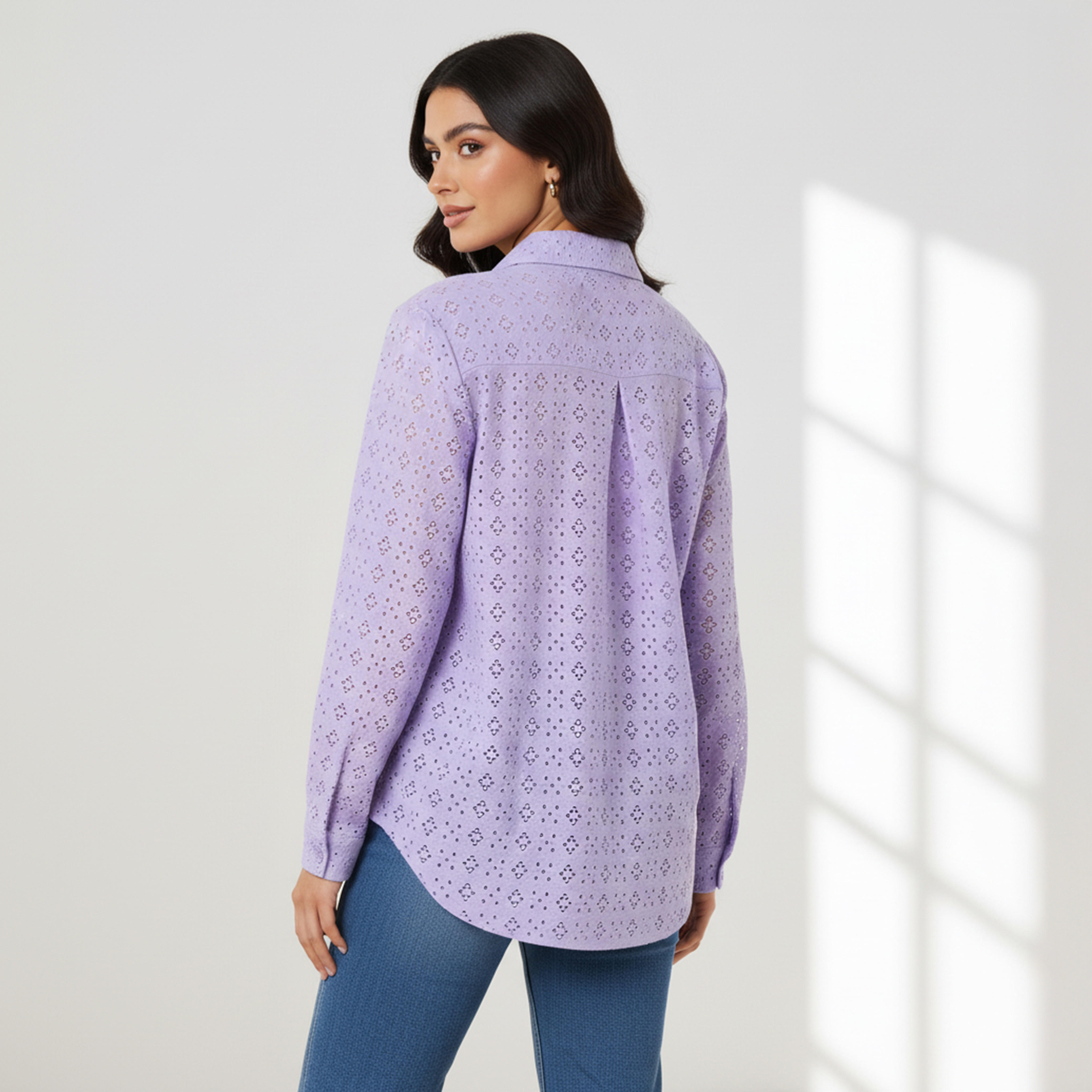 Regular Fit Viscose Schiffli Textured Shirt with Collar-women-clothing-shirtsandblouses-shirts-image-3