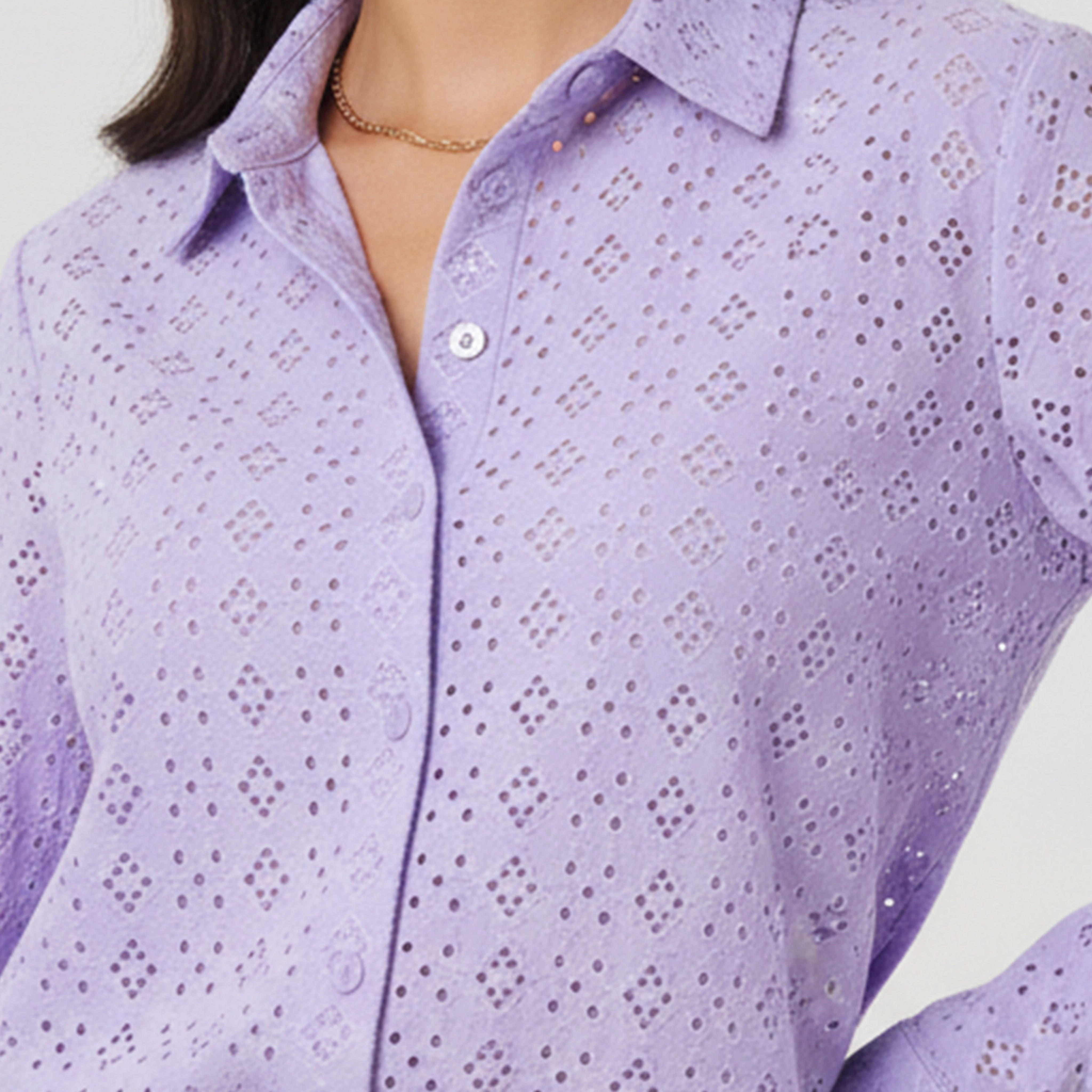 Regular Fit Viscose Schiffli Textured Shirt with Collar-women-clothing-shirtsandblouses-shirts-image-4
