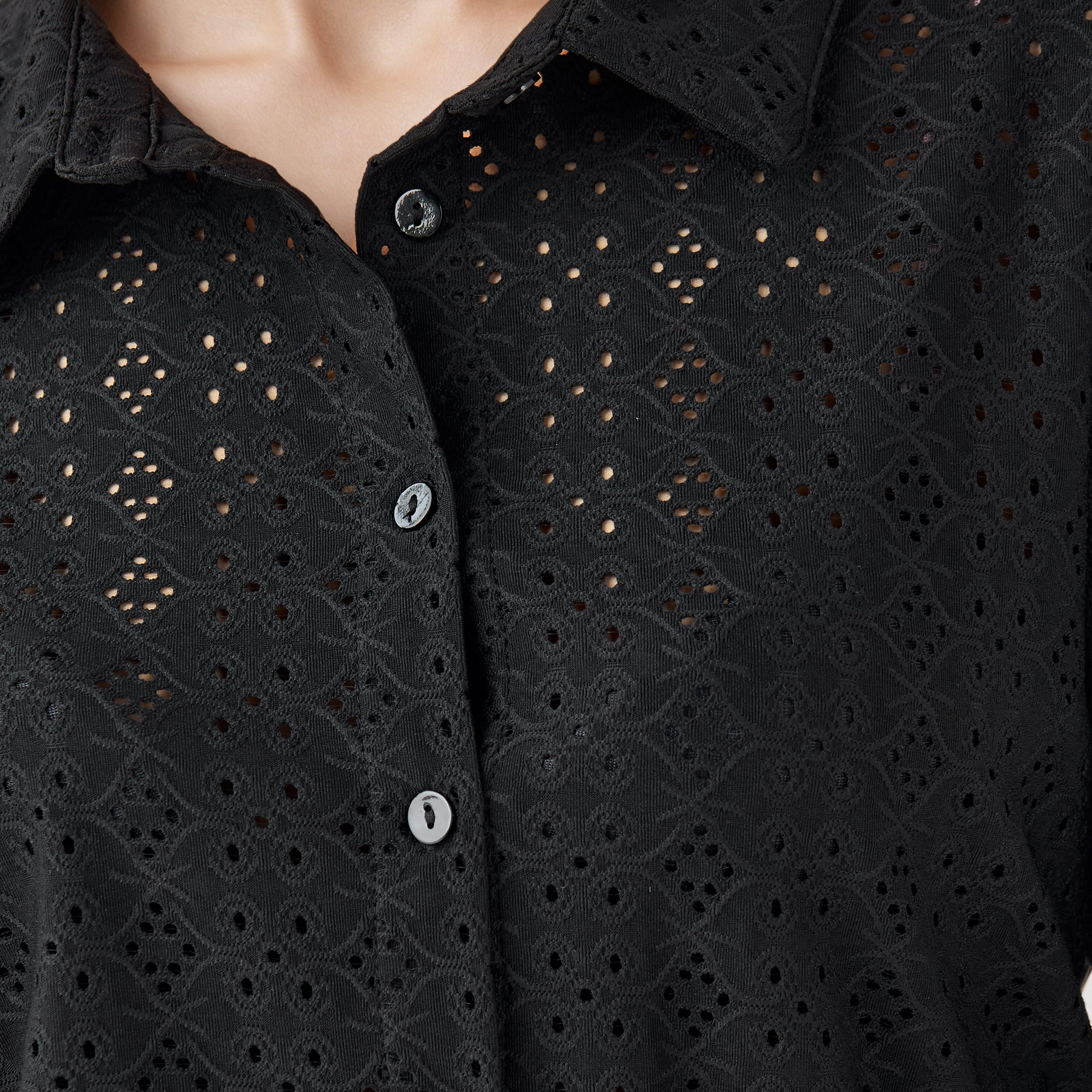 قميص شيفلي بارز الملمس بقصة عادية وياقة-women-clothing-shirtsandblouses-shirts-image-6