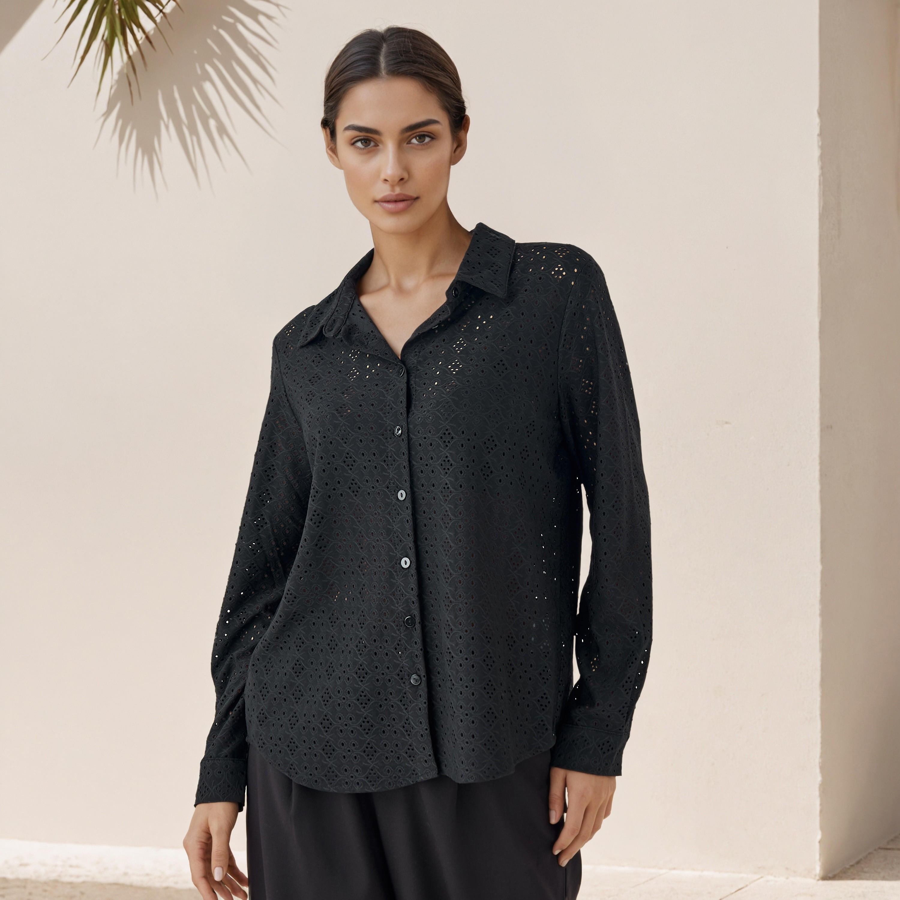 Regular Fit Viscose Schiffli Textured Shirt with Collar-women-clothing-shirtsandblouses-shirts-image-7