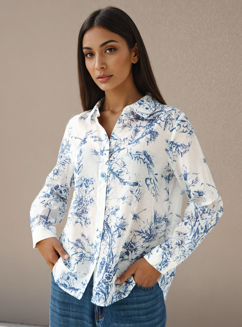 Regular Fit Viscose Floral Print Shirt with Collar-women-clothing-shirtsandblouses-shirts-image-1