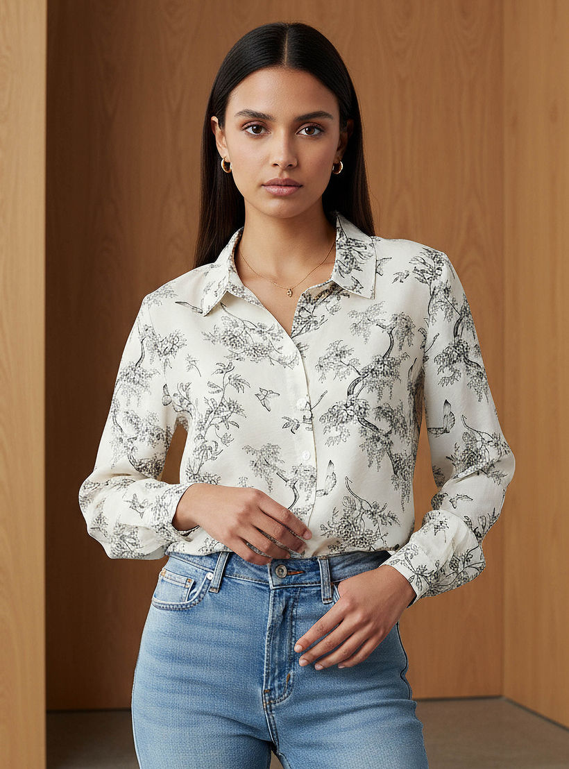 Regular Fit Viscose Floral Print Shirt with Collar-women-clothing-shirtsandblouses-shirts-image-1