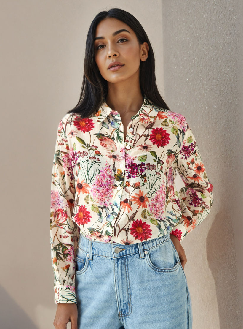 Regular Fit Viscose Floral Print Shirt with Collar-women-clothing-shirtsandblouses-shirts-image-1