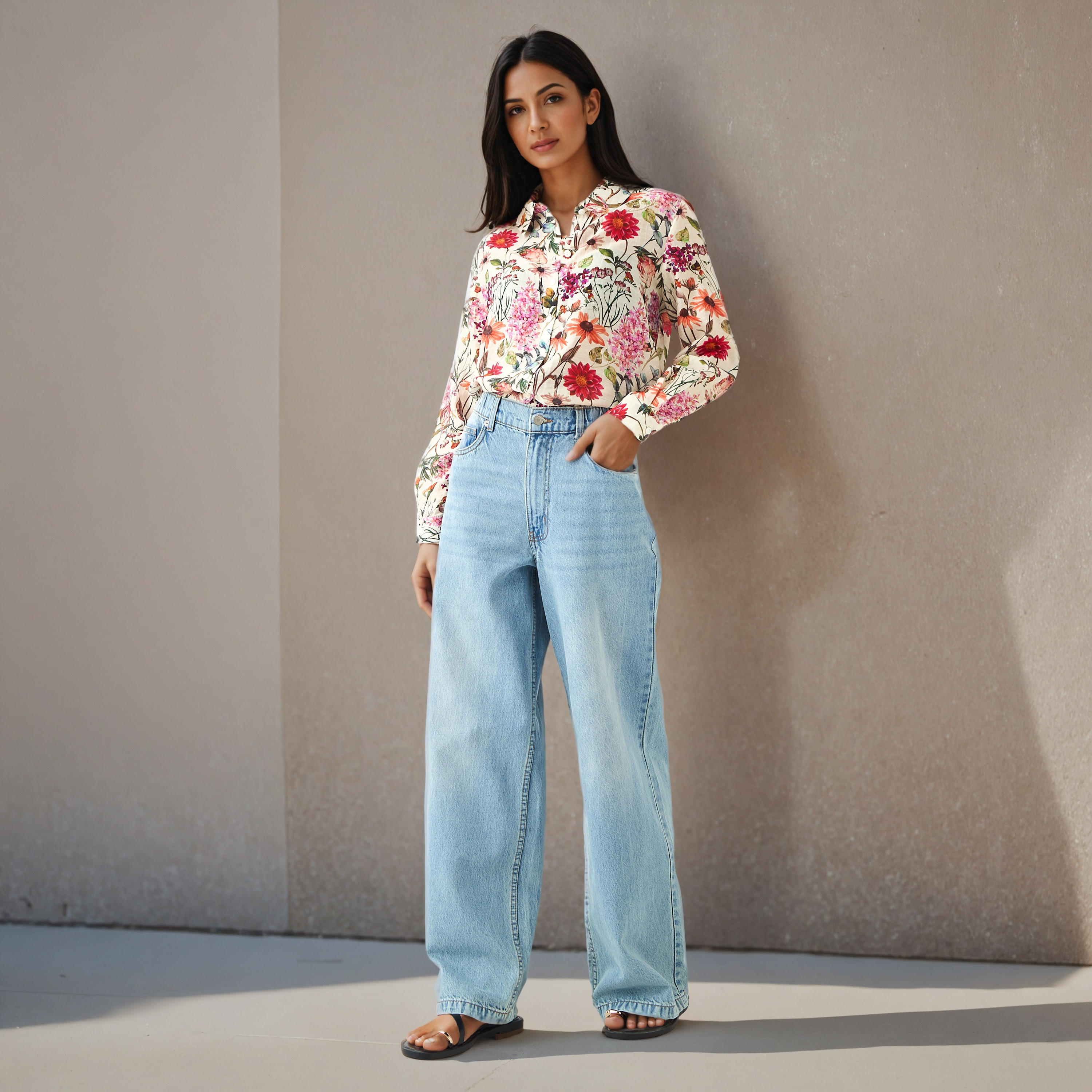 Regular Fit Viscose Floral Print Shirt with Collar-women-clothing-shirtsandblouses-shirts-image-2