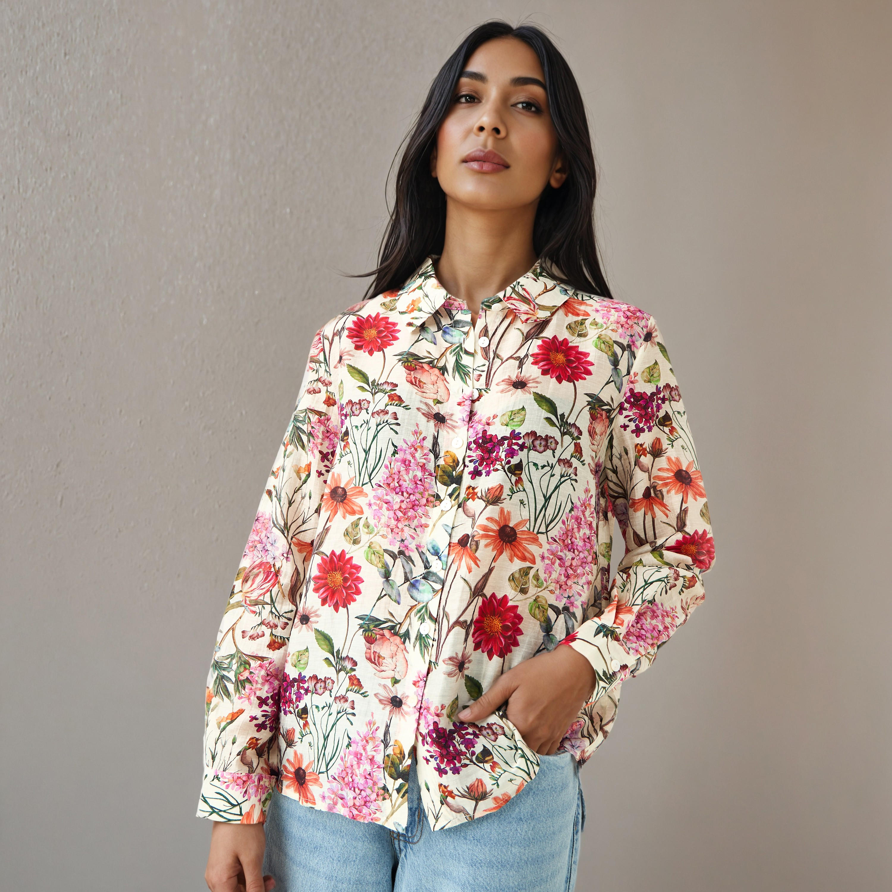 Regular Fit Viscose Floral Print Shirt with Collar-women-clothing-shirtsandblouses-shirts-image-6