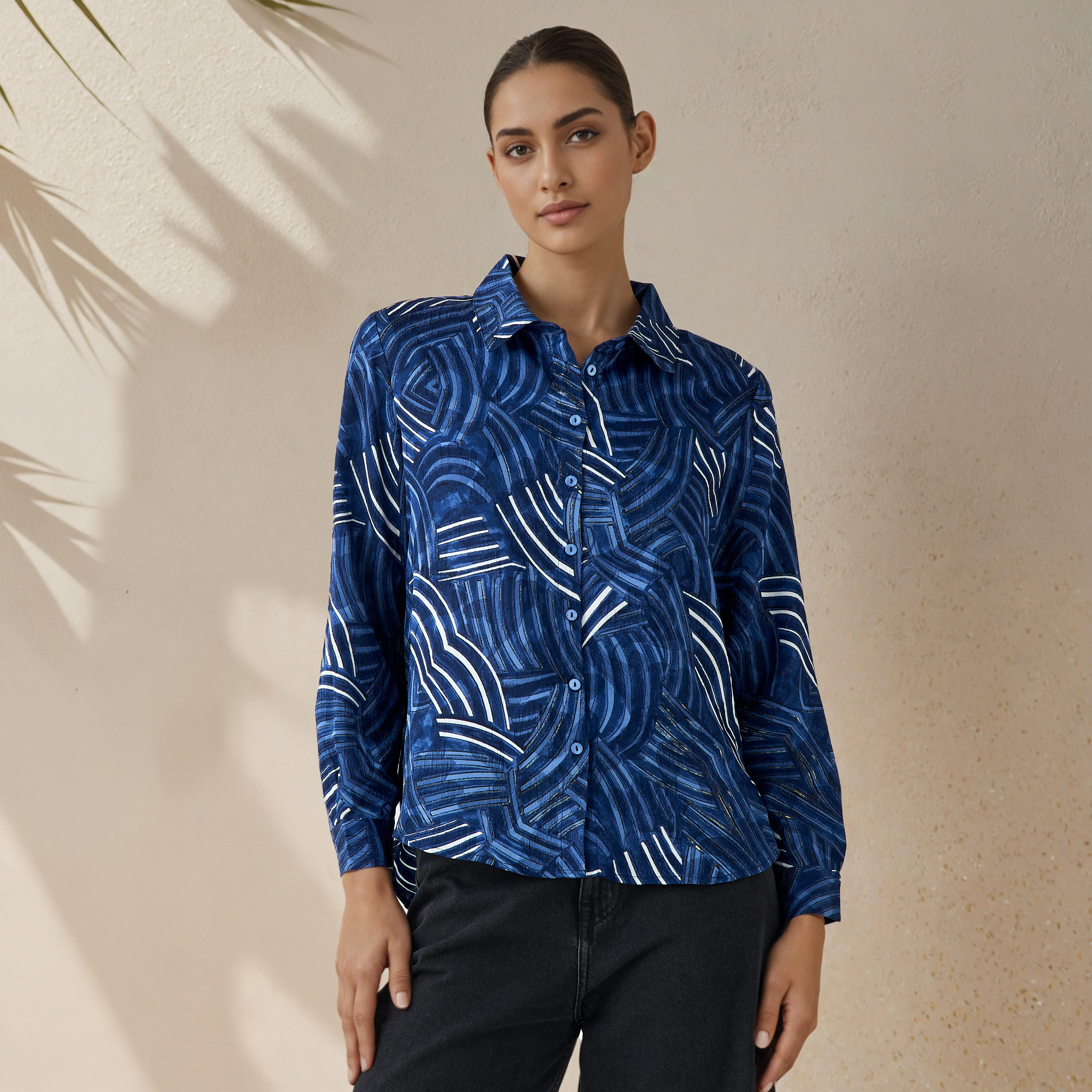 Regular Fit Viscose Printed Shirt with Collar-women-clothing-shirtsandblouses-shirts-image-1