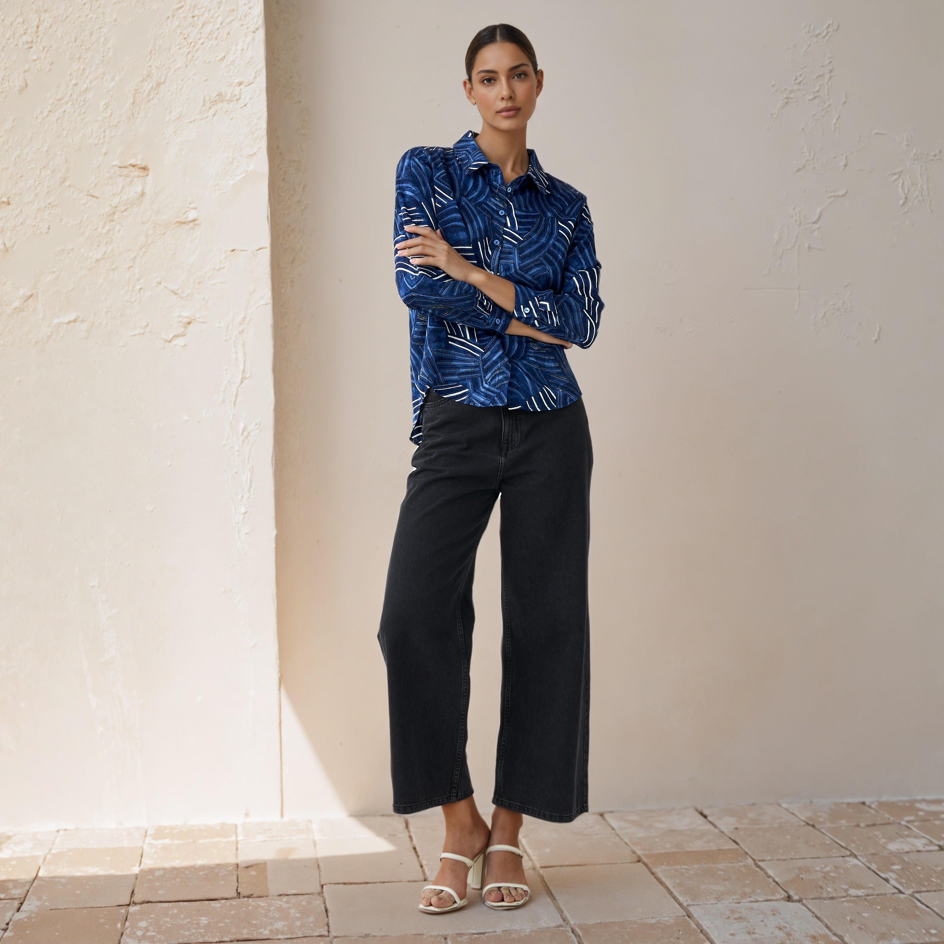 Regular Fit Viscose Printed Shirt with Collar-women-clothing-shirtsandblouses-shirts-image-2