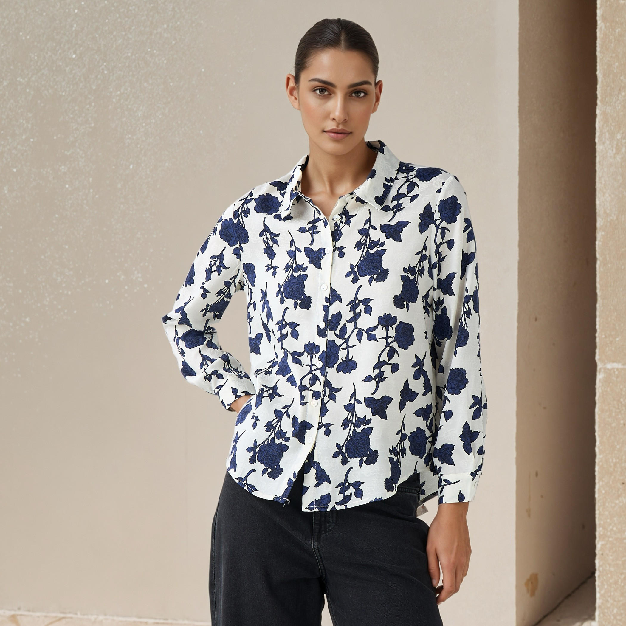 Regular Fit Viscose Floral Print Shirt with Collar-women-clothing-shirtsandblouses-shirts-image-1
