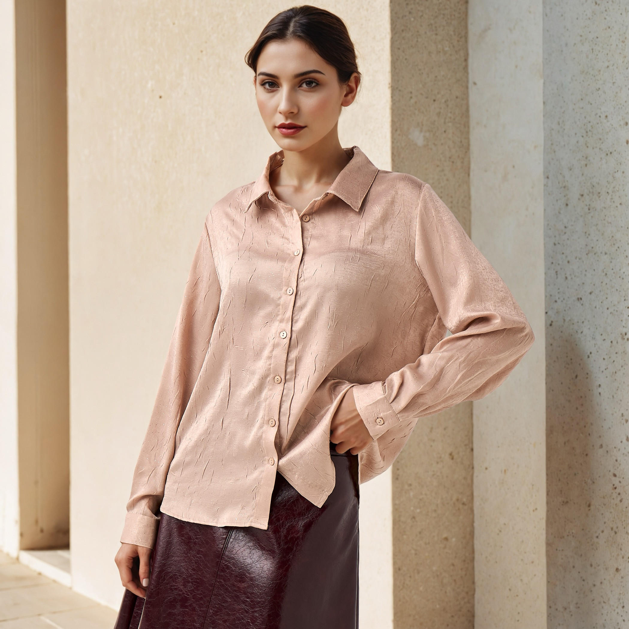 Regular Fit Viscose Textured Shirt with Collar-women-clothing-shirtsandblouses-shirts-image-1