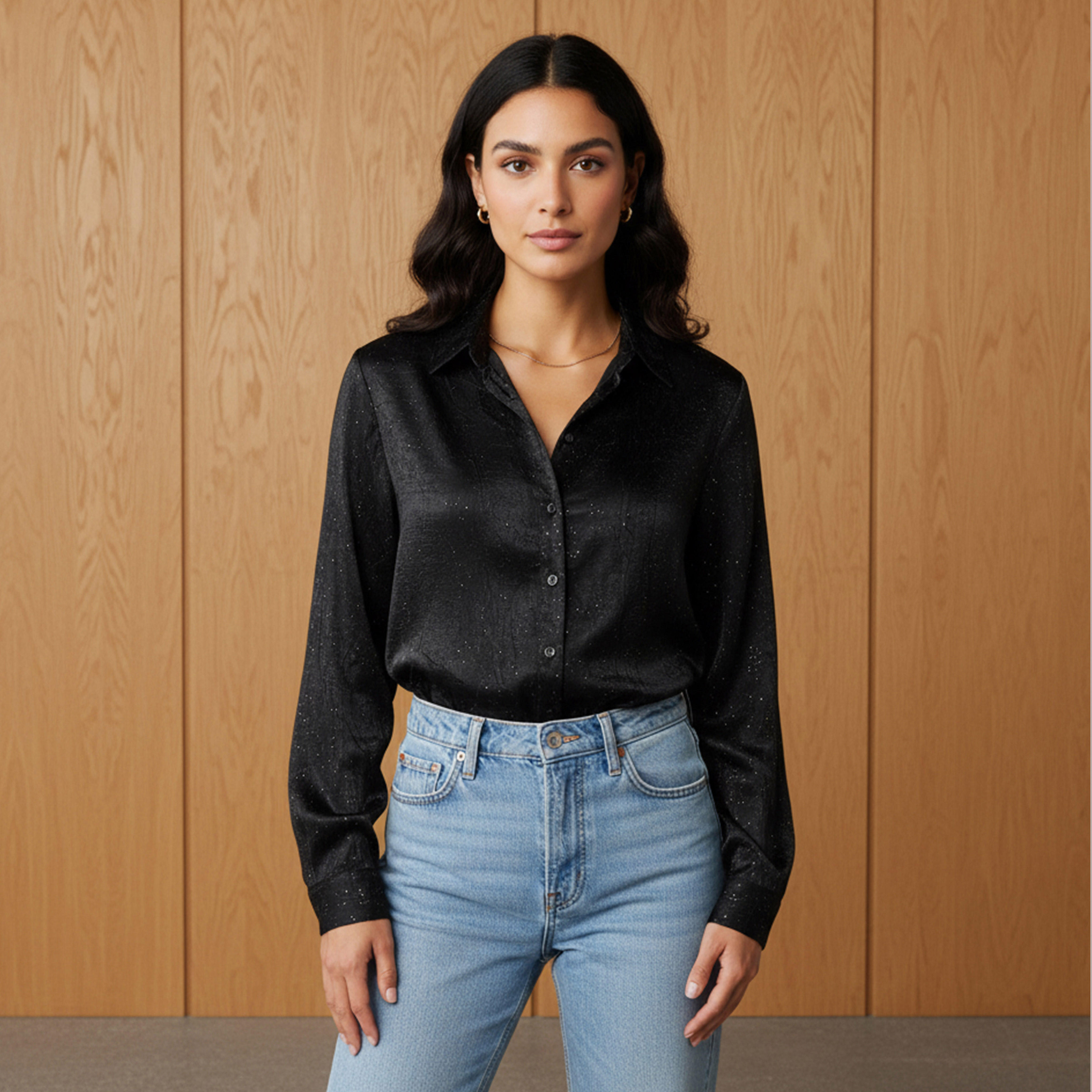 قميص فيسكوز بارز الملمس بقصة عادية وياقة-women-clothing-shirtsandblouses-shirts-image-5