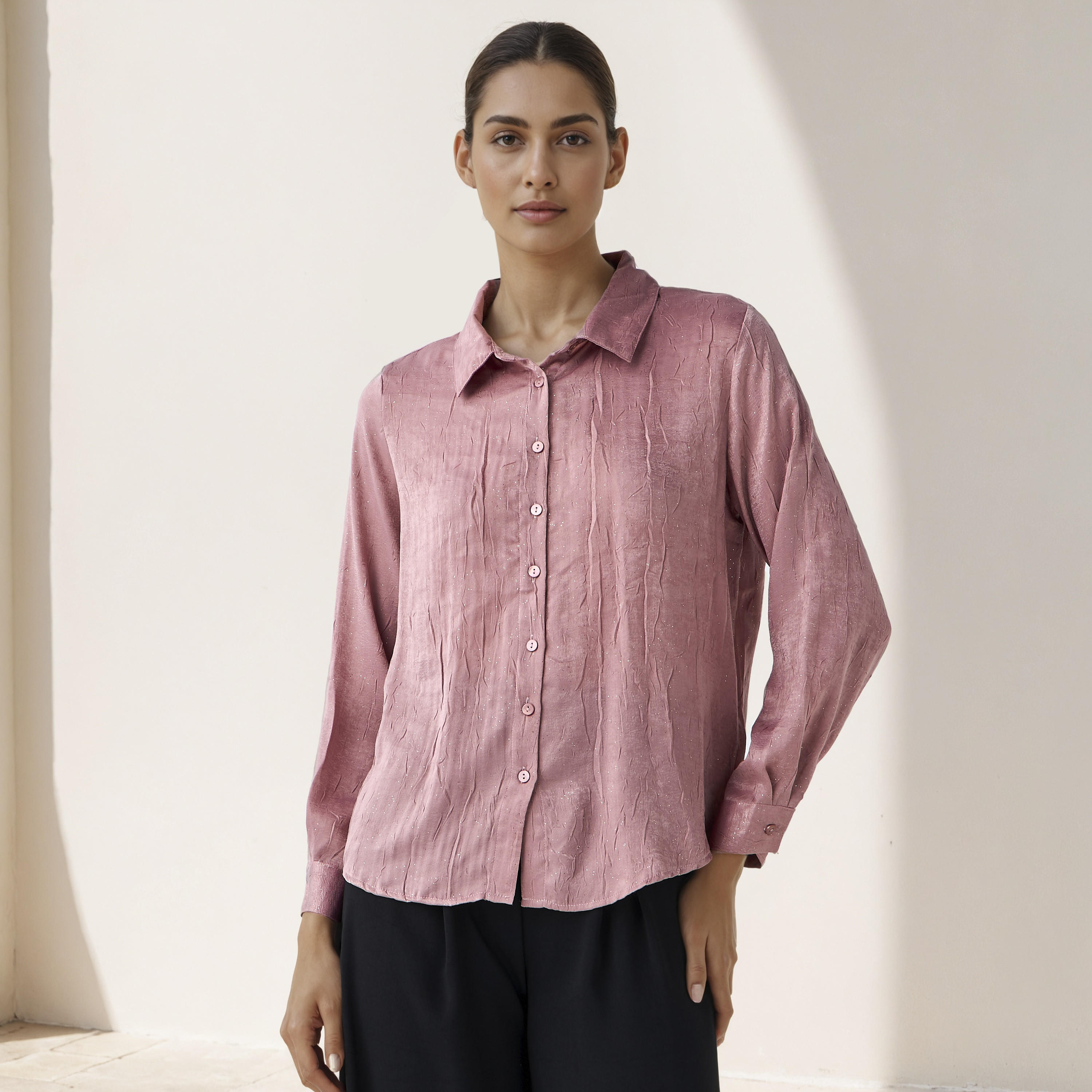 Regular Fit Viscose Textured Shirt with Collar-women-clothing-shirtsandblouses-shirts-image-1