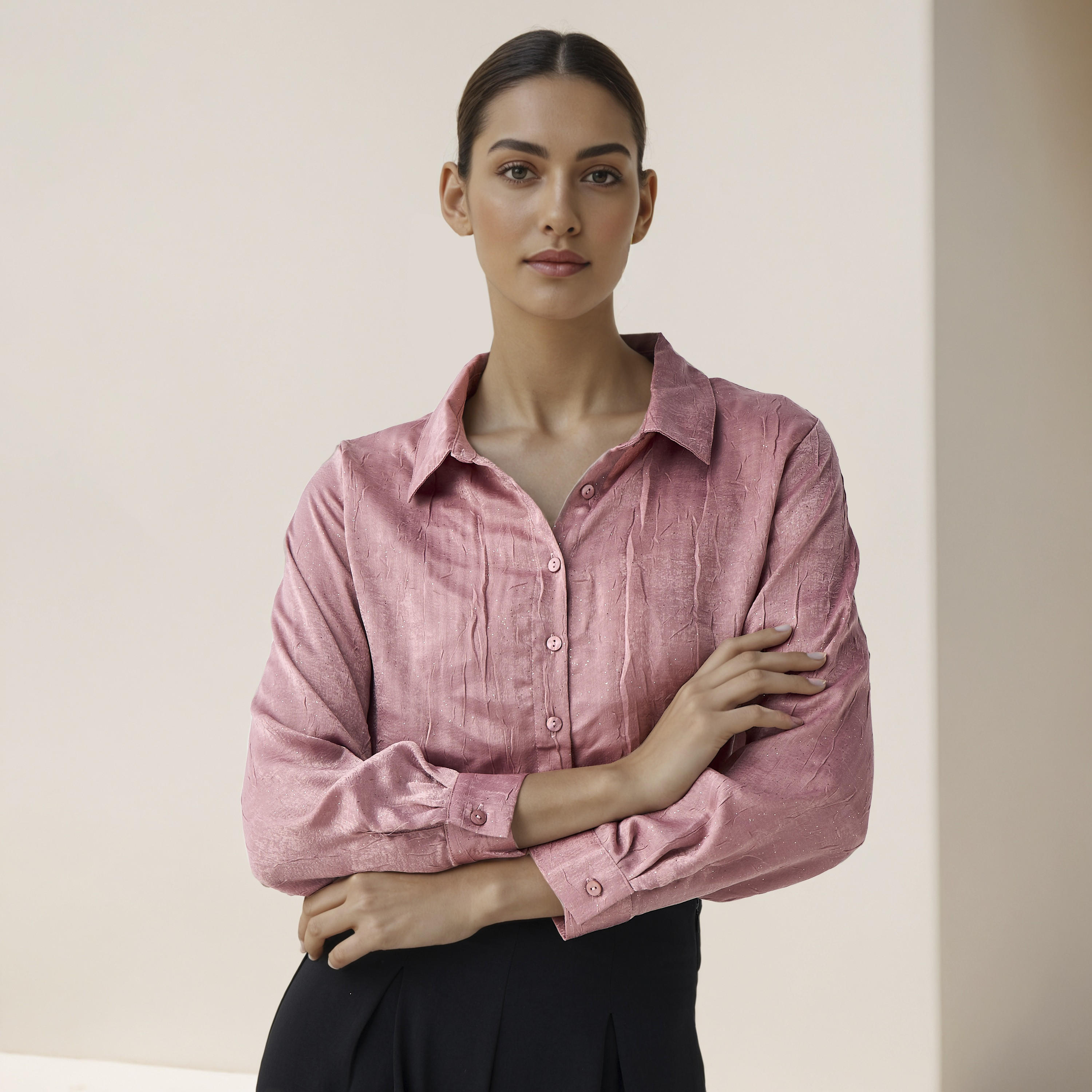 Regular Fit Viscose Textured Shirt with Collar-women-clothing-shirtsandblouses-shirts-image-7