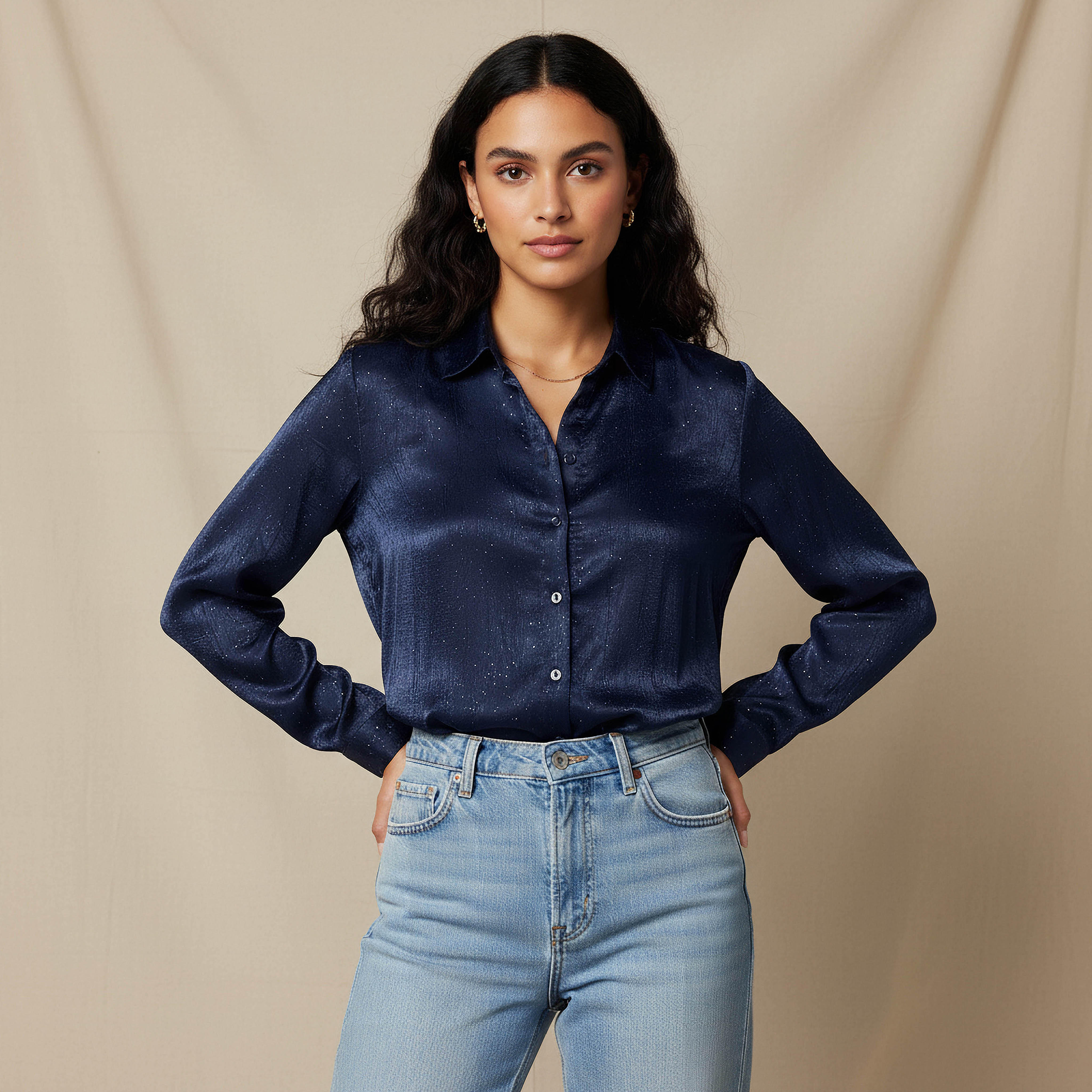 Regular Fit Viscose Textured Shirt with Collar-women-clothing-shirtsandblouses-shirts-image-1