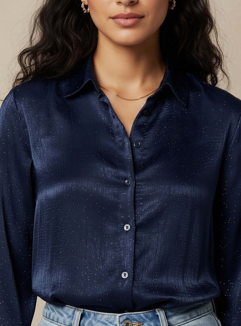 قميص فيسكوز بارز الملمس بقصة عادية وياقة-women-clothing-shirtsandblouses-shirts-image-4