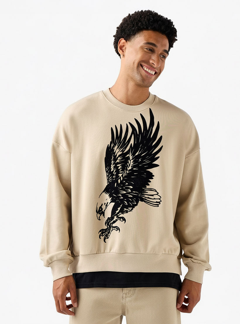 سويت شيرت فضفاض رجالي بطبعات نسر-men-winterwear-hoodiesandsweatshirts-image-1