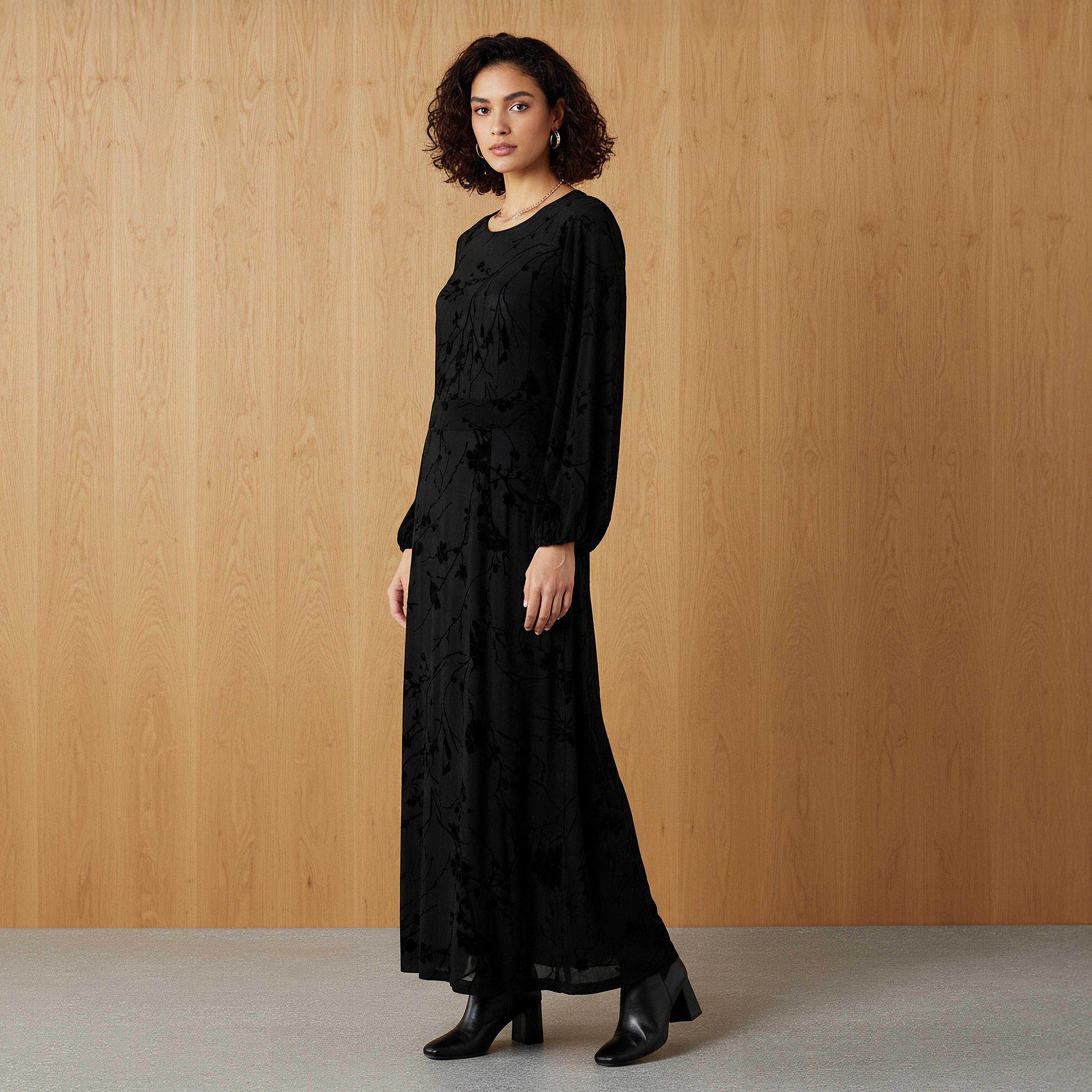 Maxi Velvet Evening Textured Dress with Back Slit Detail-women-clothing-dresses-image-1