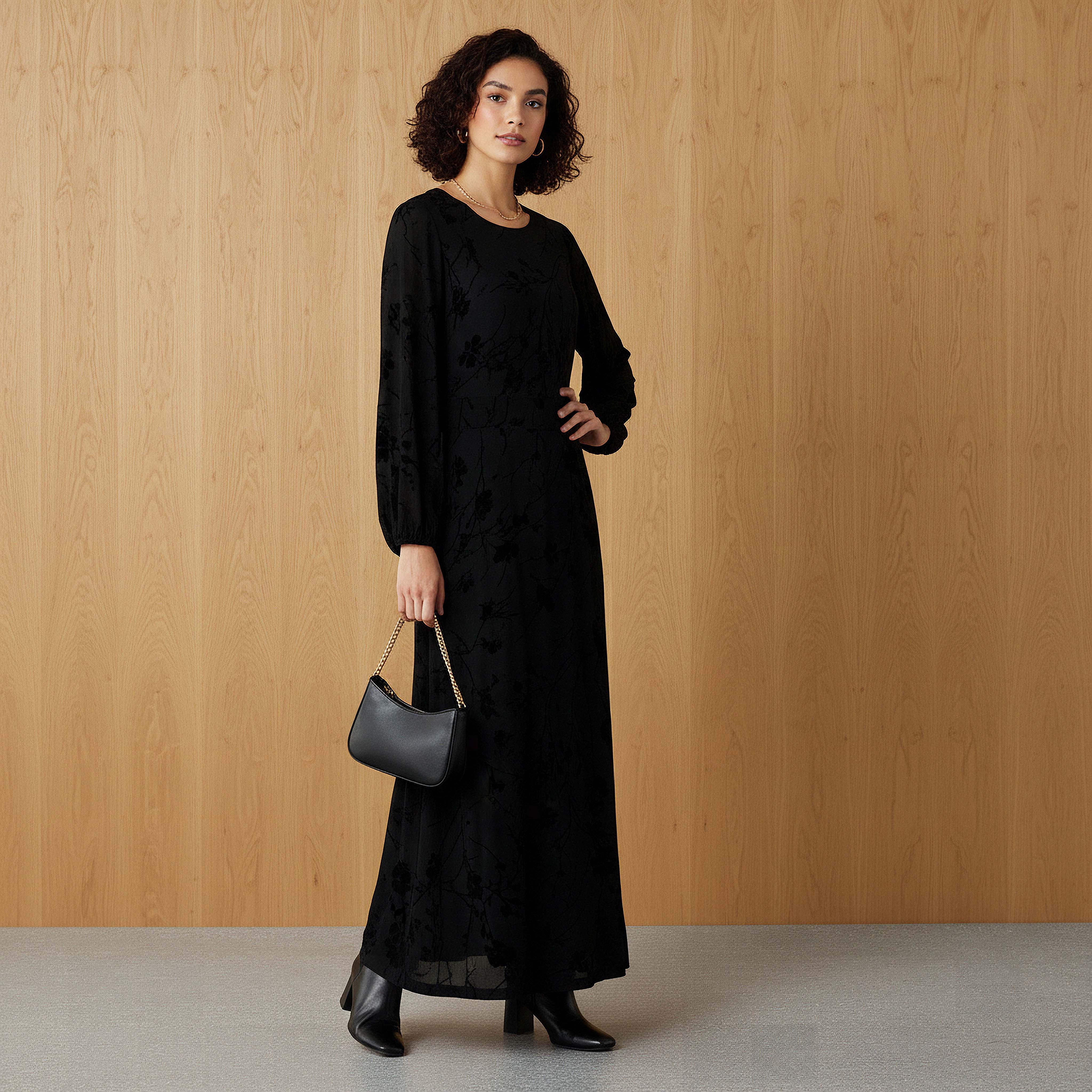 Maxi Velvet Evening Textured Dress with Back Slit Detail-women-clothing-dresses-image-2
