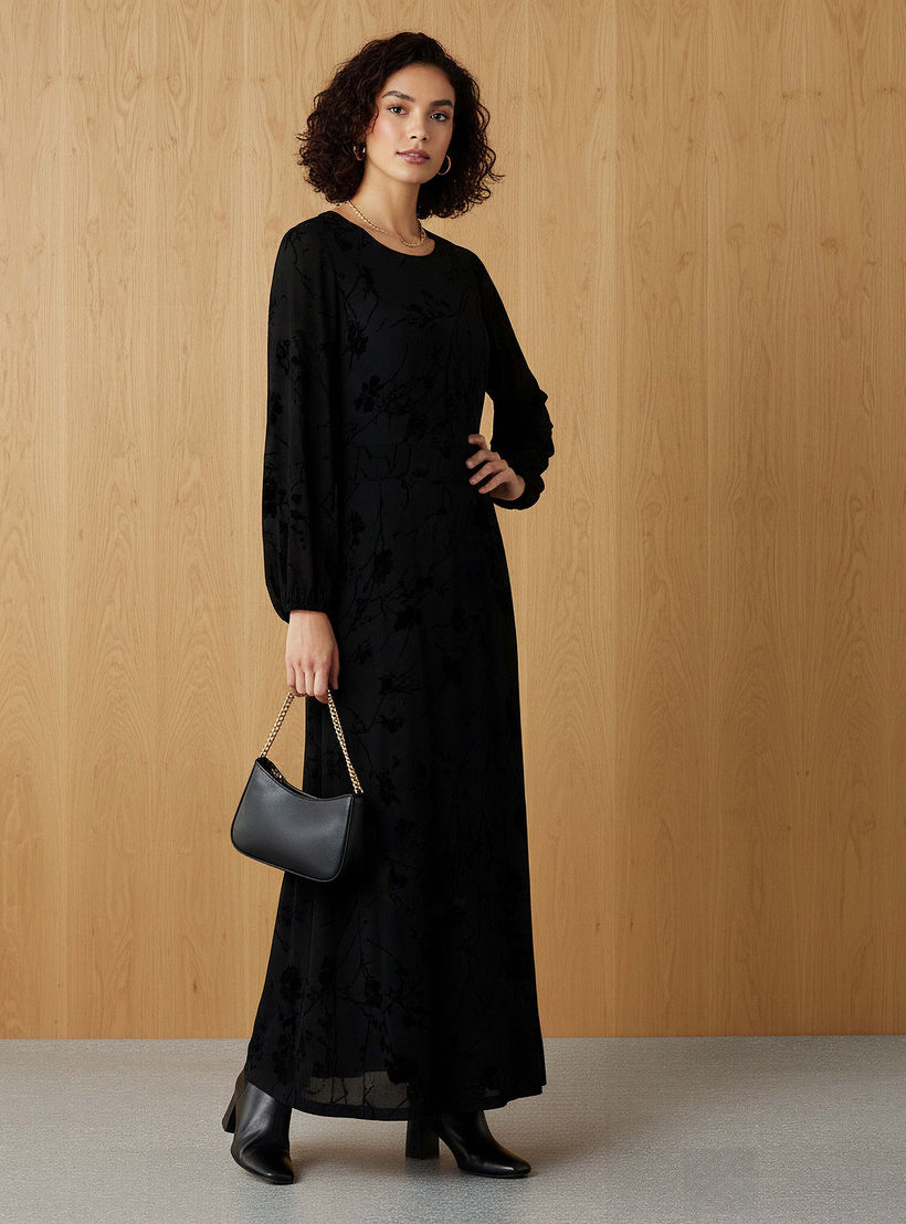 Maxi Velvet Evening Textured Dress with Back Slit Detail-women-clothing-dresses-image-2