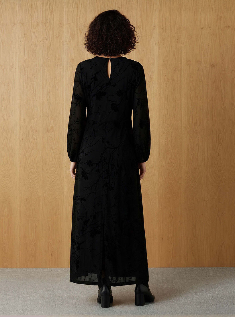Maxi Velvet Evening Textured Dress with Back Slit Detail-women-clothing-dresses-image-3