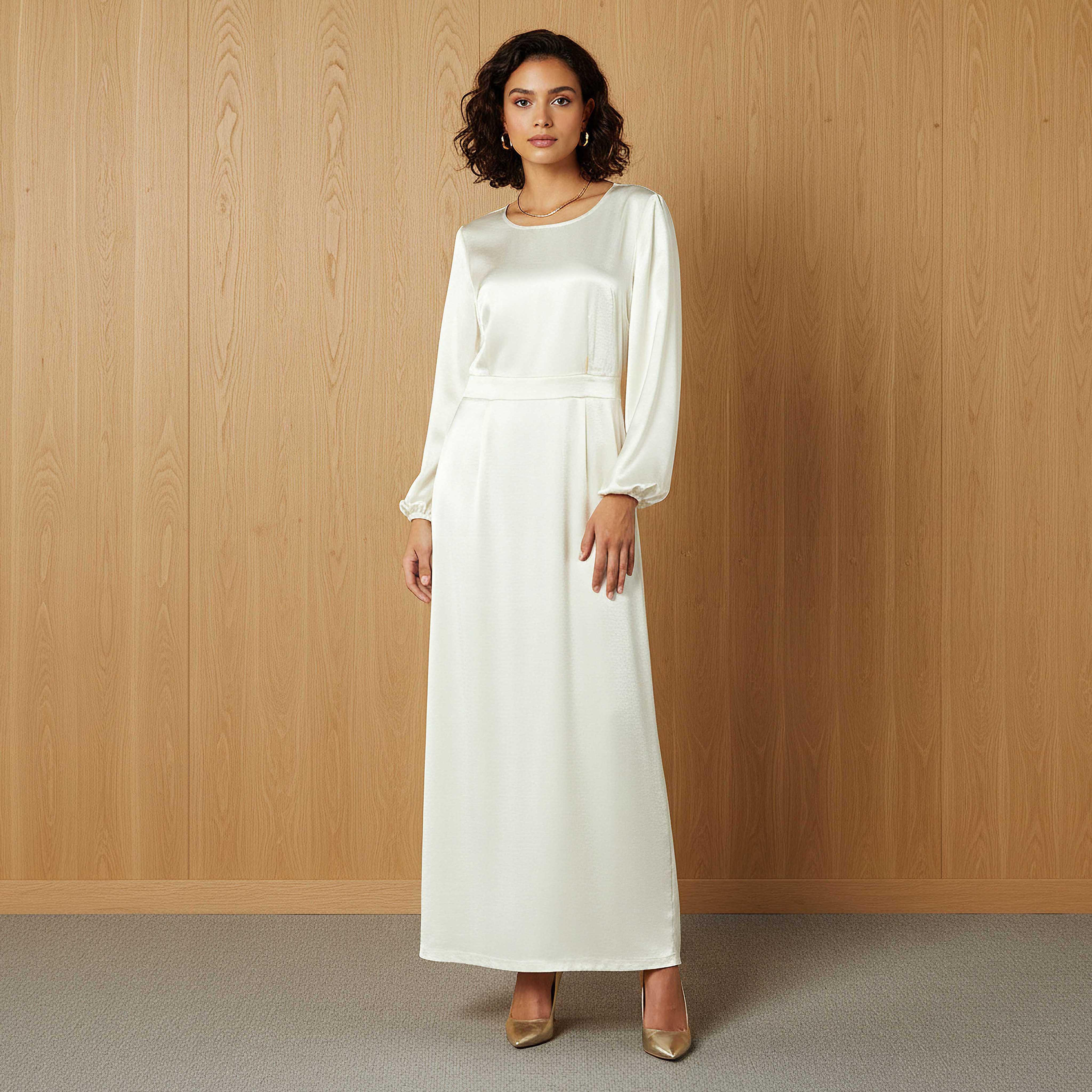 Maxi Satin Evening Dress with Back Slit Detail-women-clothing-dresses-image-1