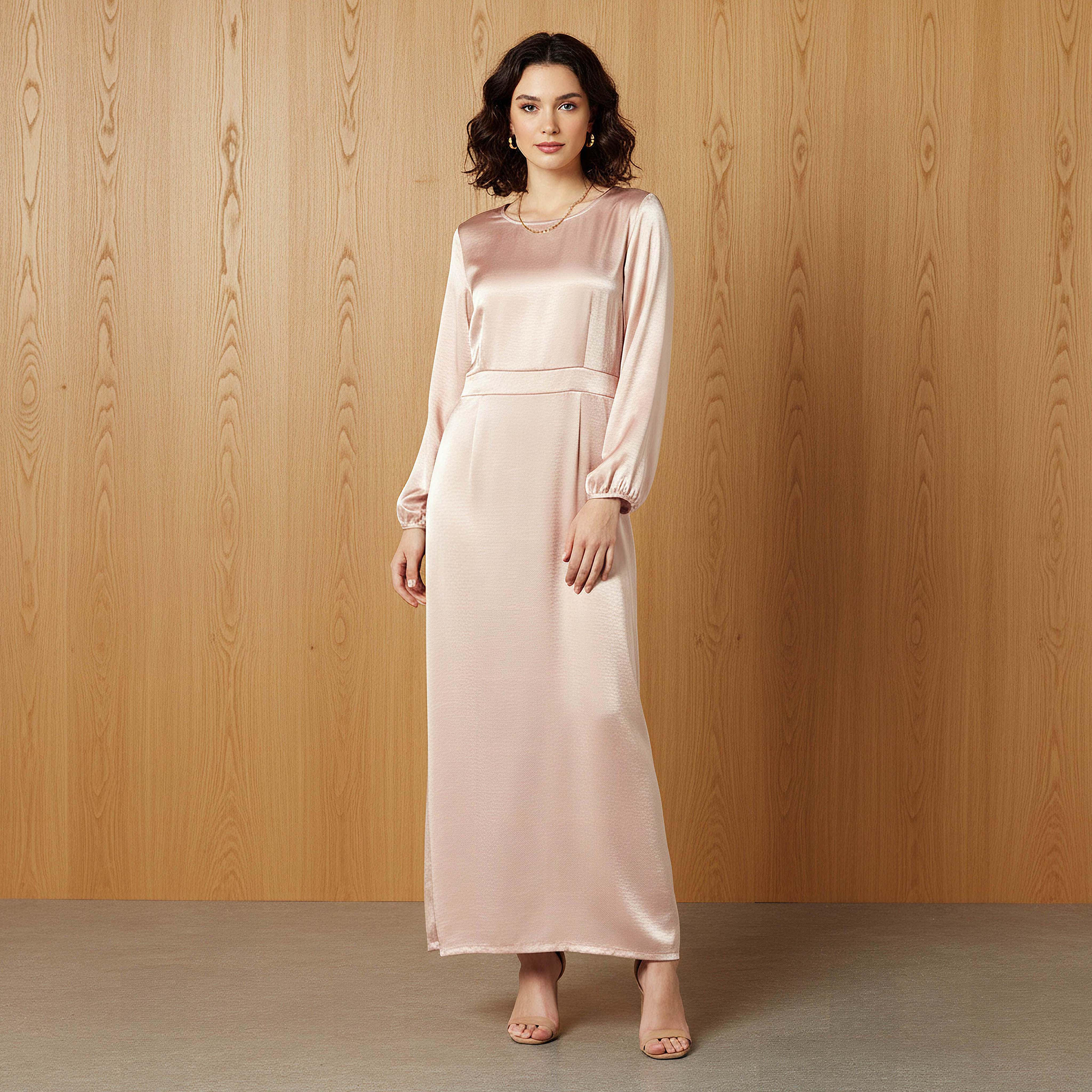 Maxi Satin Evening Dress with Back Slit Detail-women-clothing-dresses-image-1