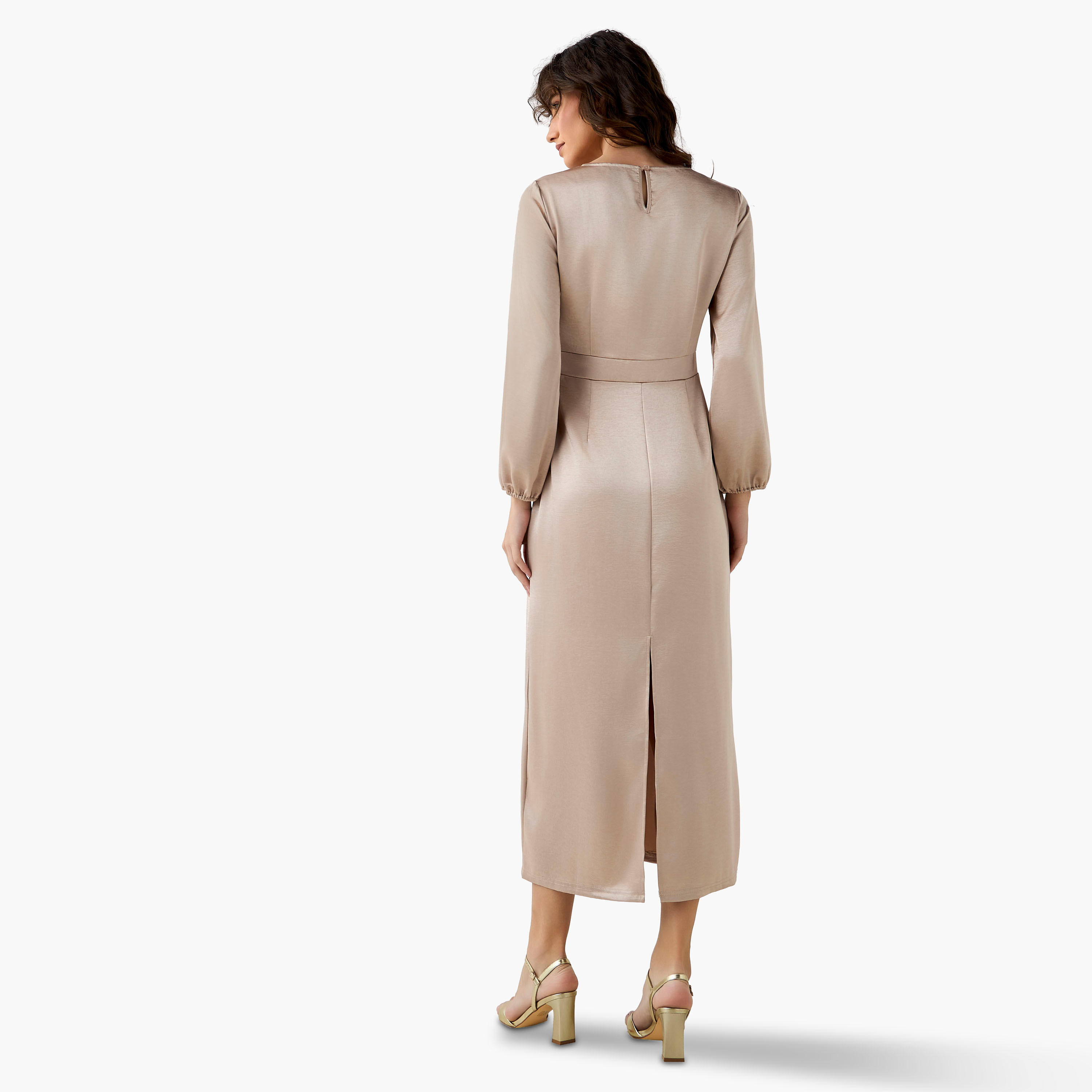 Maxi Satin Evening Dress with Back Slit Detail-women-clothing-dresses-image-5