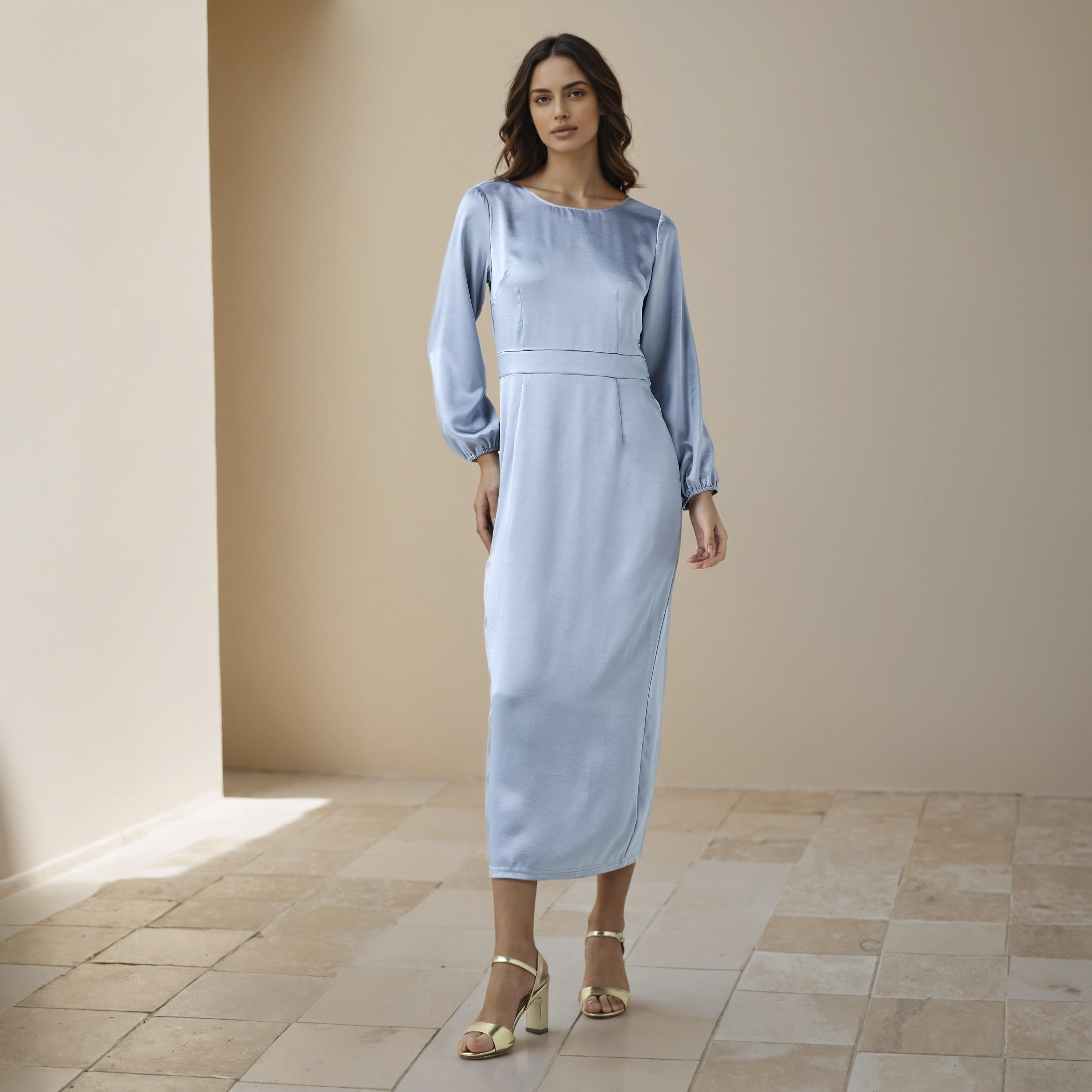 Maxi Satin Evening Dress with Back Slit Detail-women-clothing-dresses-image-1