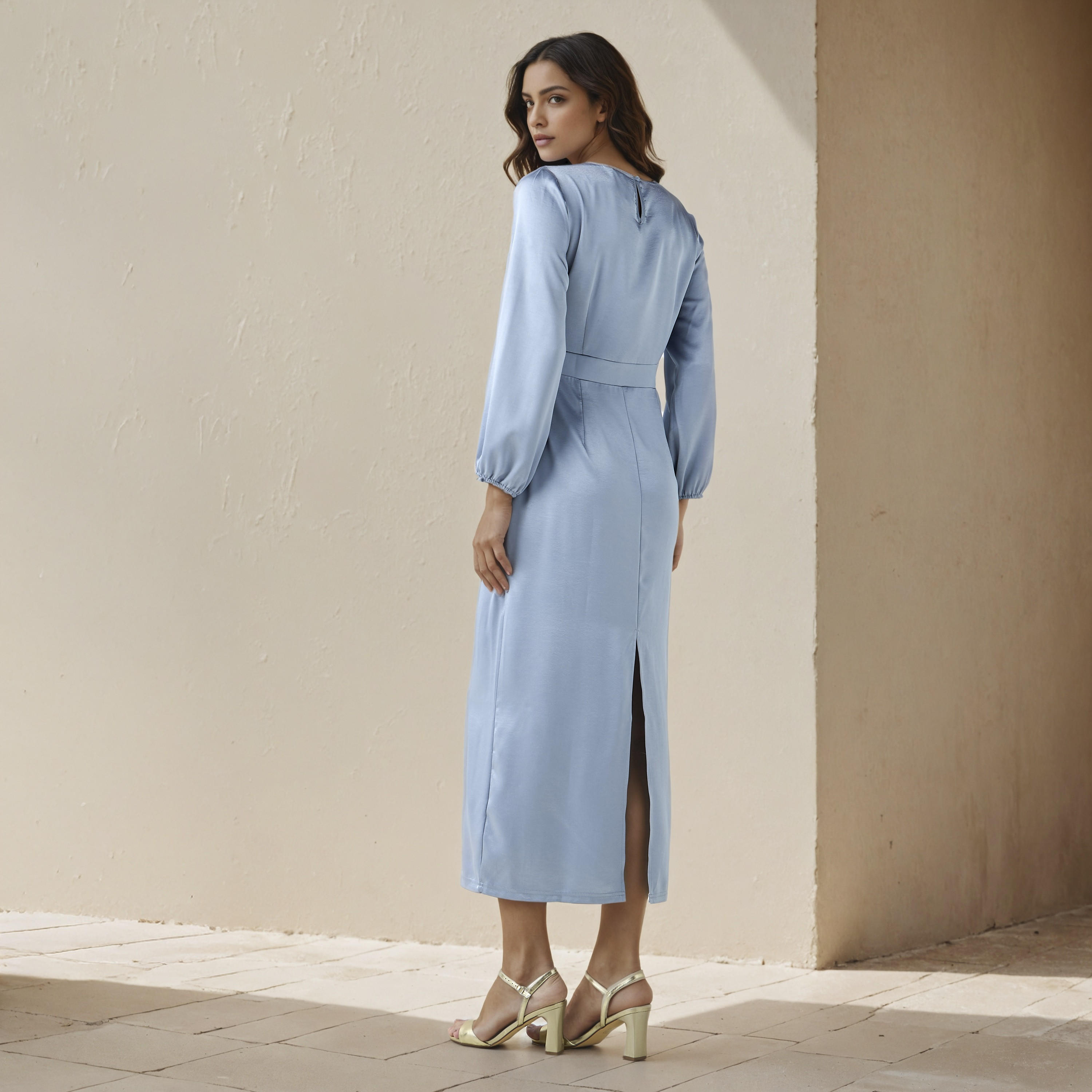 Maxi Satin Evening Dress with Back Slit Detail-women-clothing-dresses-image-3