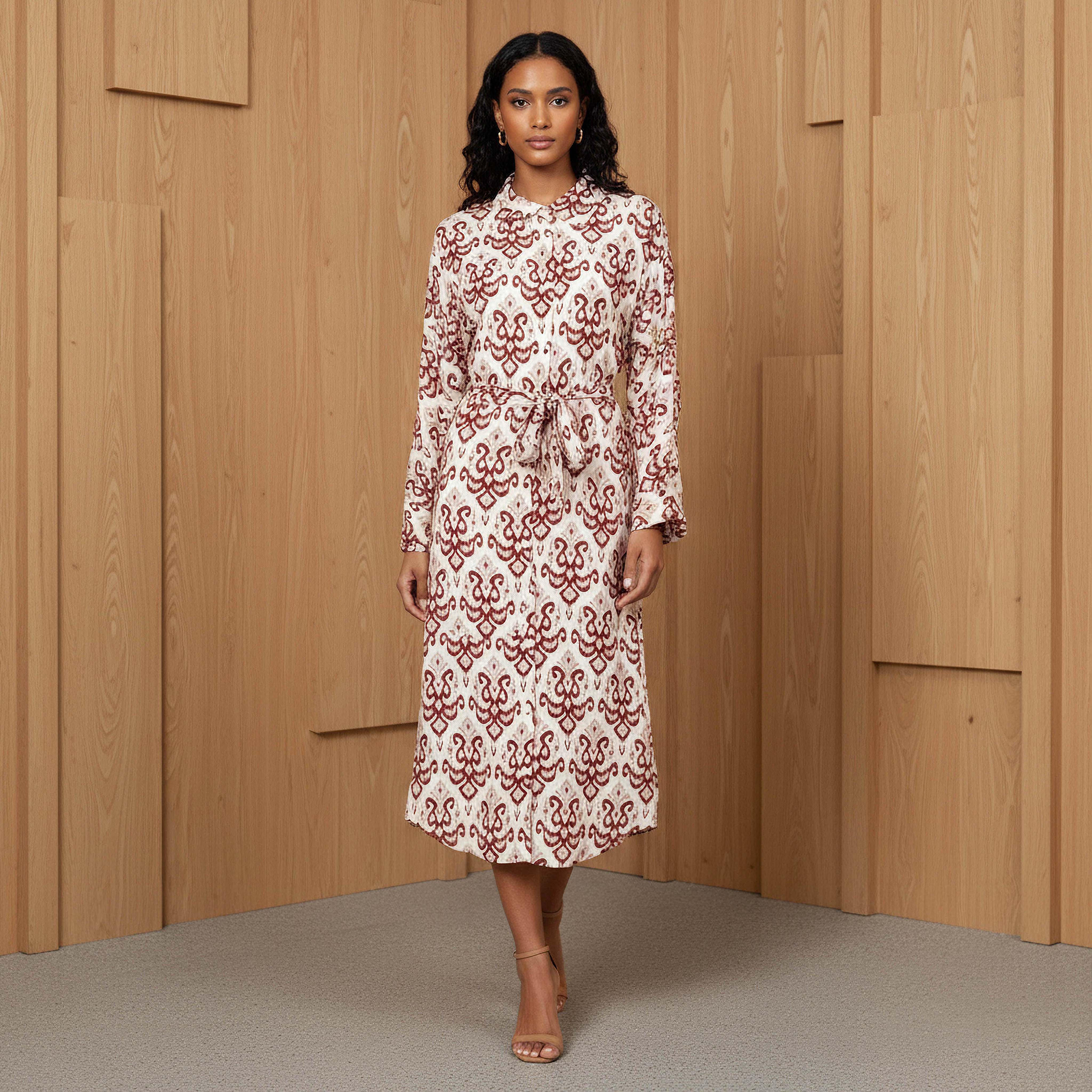 Printed Cotton Workwear Dress with High-Low Hemline-women-clothing-dresses-image-1