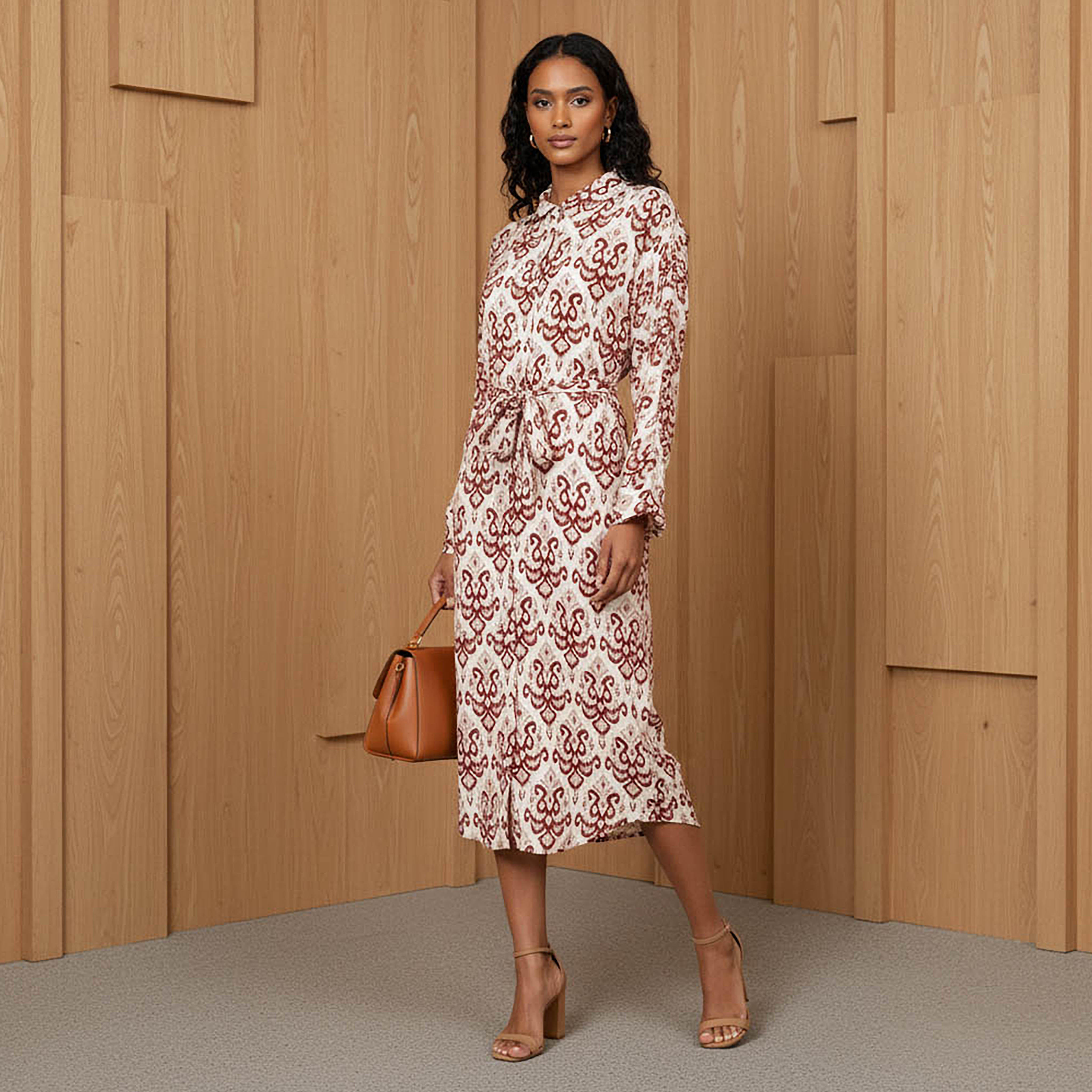 Printed Cotton Workwear Dress with High-Low Hemline-women-clothing-dresses-image-2