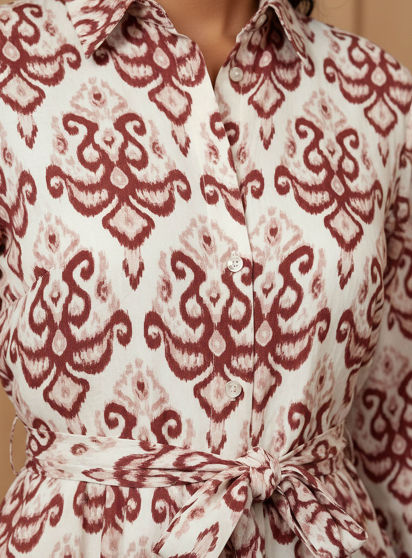 Printed Cotton Workwear Dress with High-Low Hemline-women-clothing-dresses-image-4