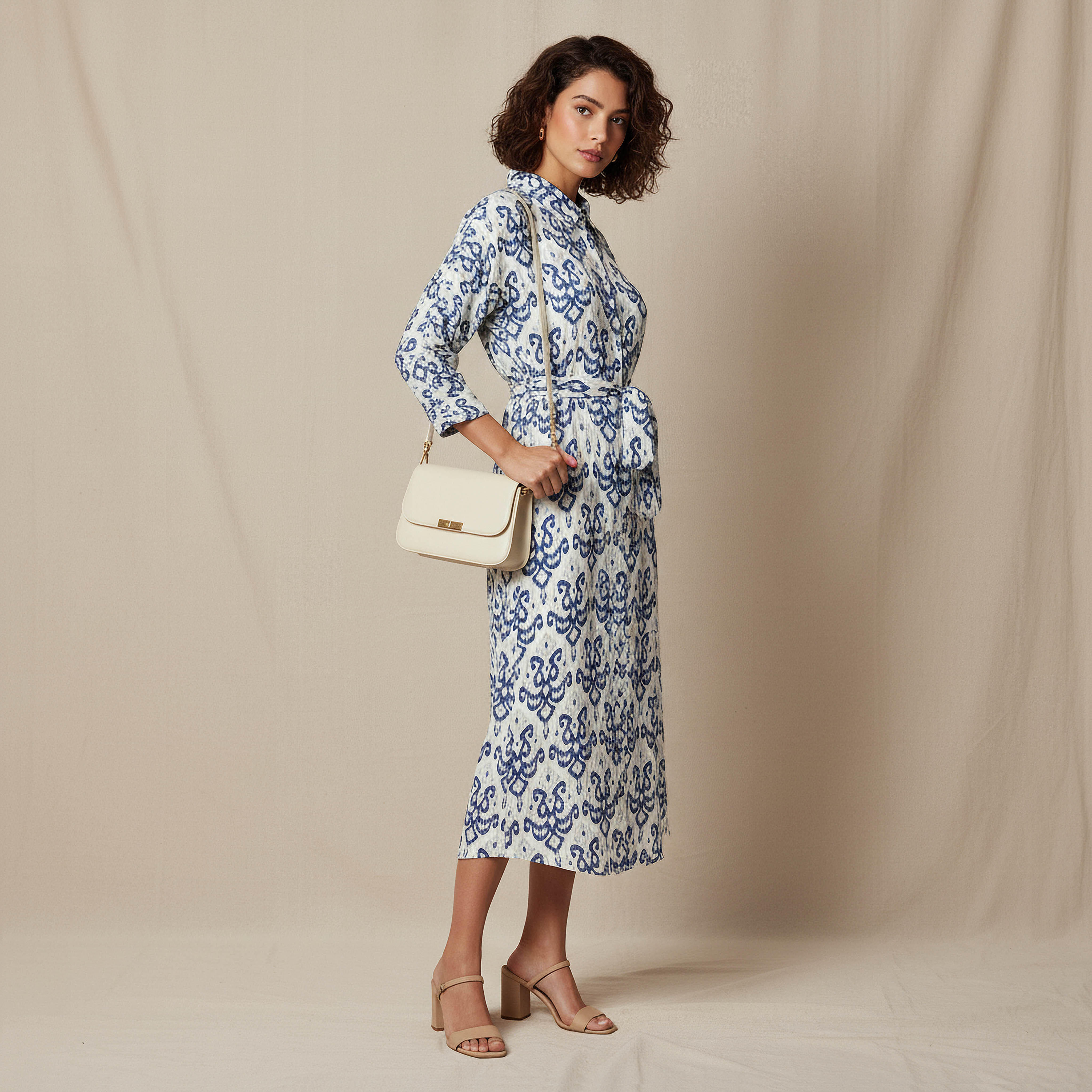 Printed Cotton Workwear Dress with High-Low Hemline-women-clothing-dresses-image-2