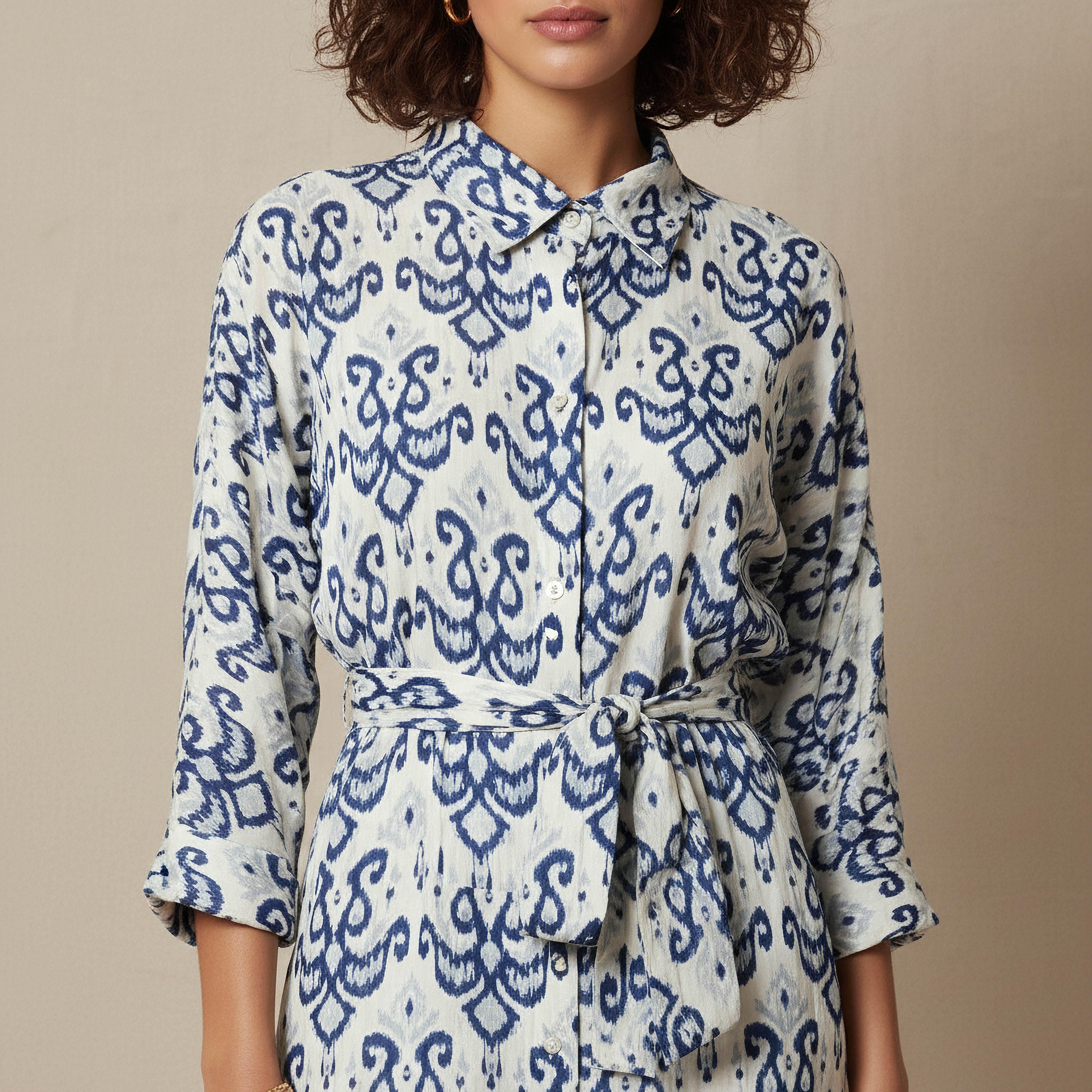 Printed Cotton Workwear Dress with High-Low Hemline-women-clothing-dresses-image-4