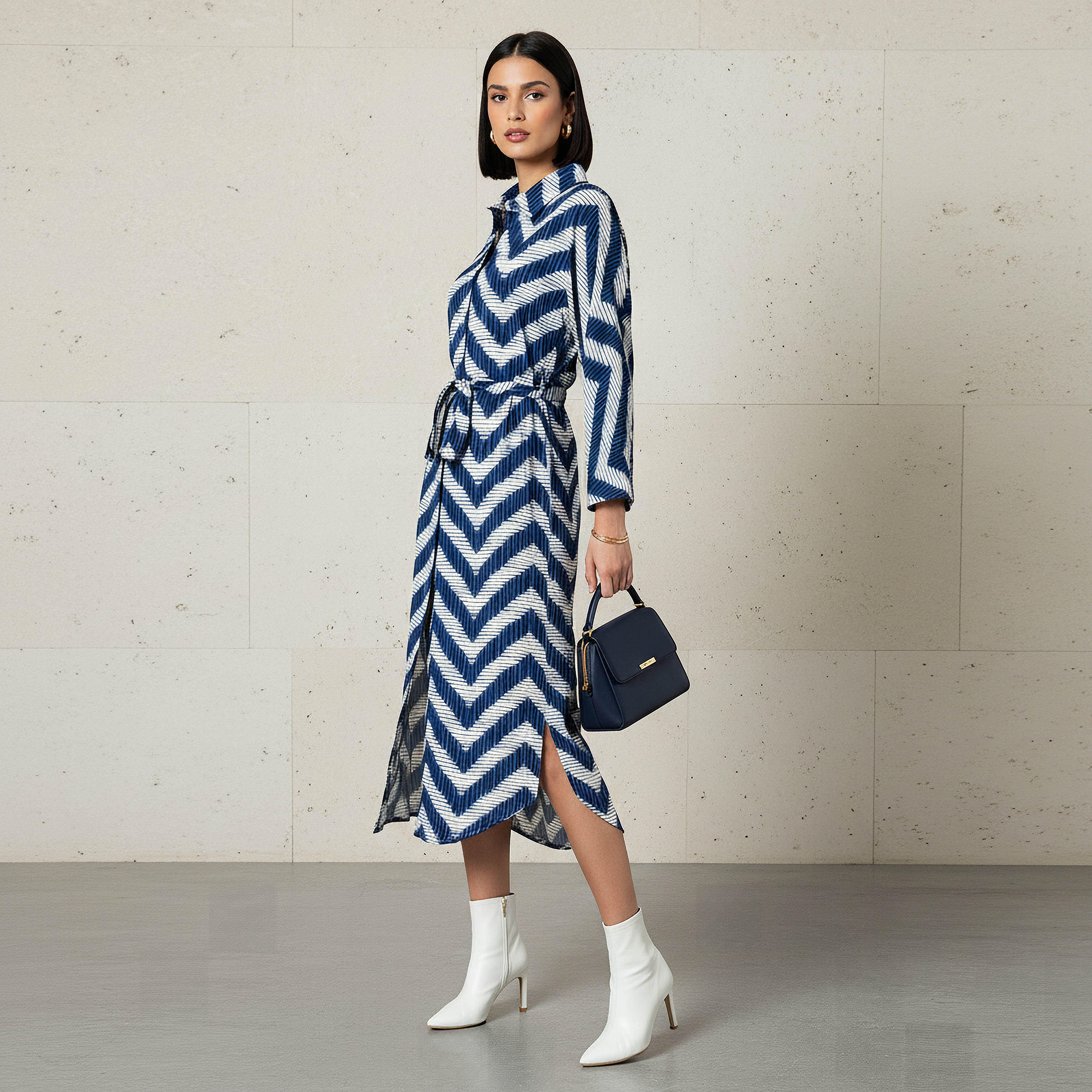 Printed Cotton Workwear Dress with High-Low Hemline-women-clothing-dresses-image-2