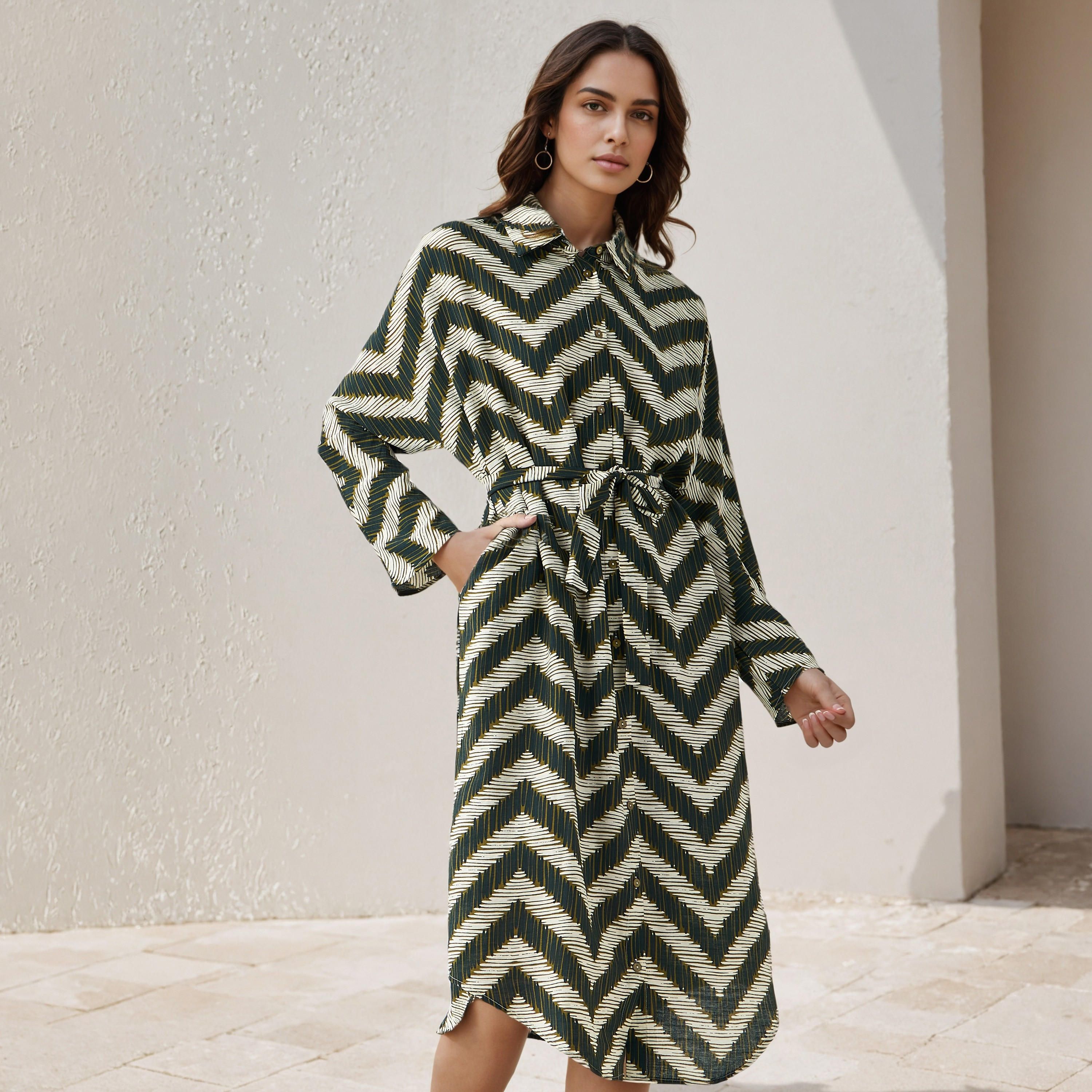 Printed Cotton Workwear Dress with High-Low Hemline-PROMO_SP_AE_2FOR169_110625-image-1