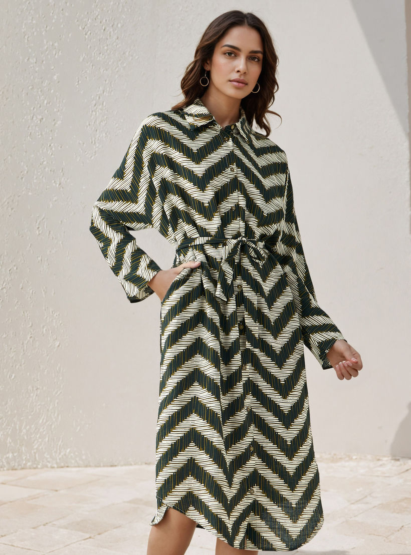 Printed Cotton Workwear Dress with High-Low Hemline-PROMO_SP_AE_2FOR169_110625-image-1