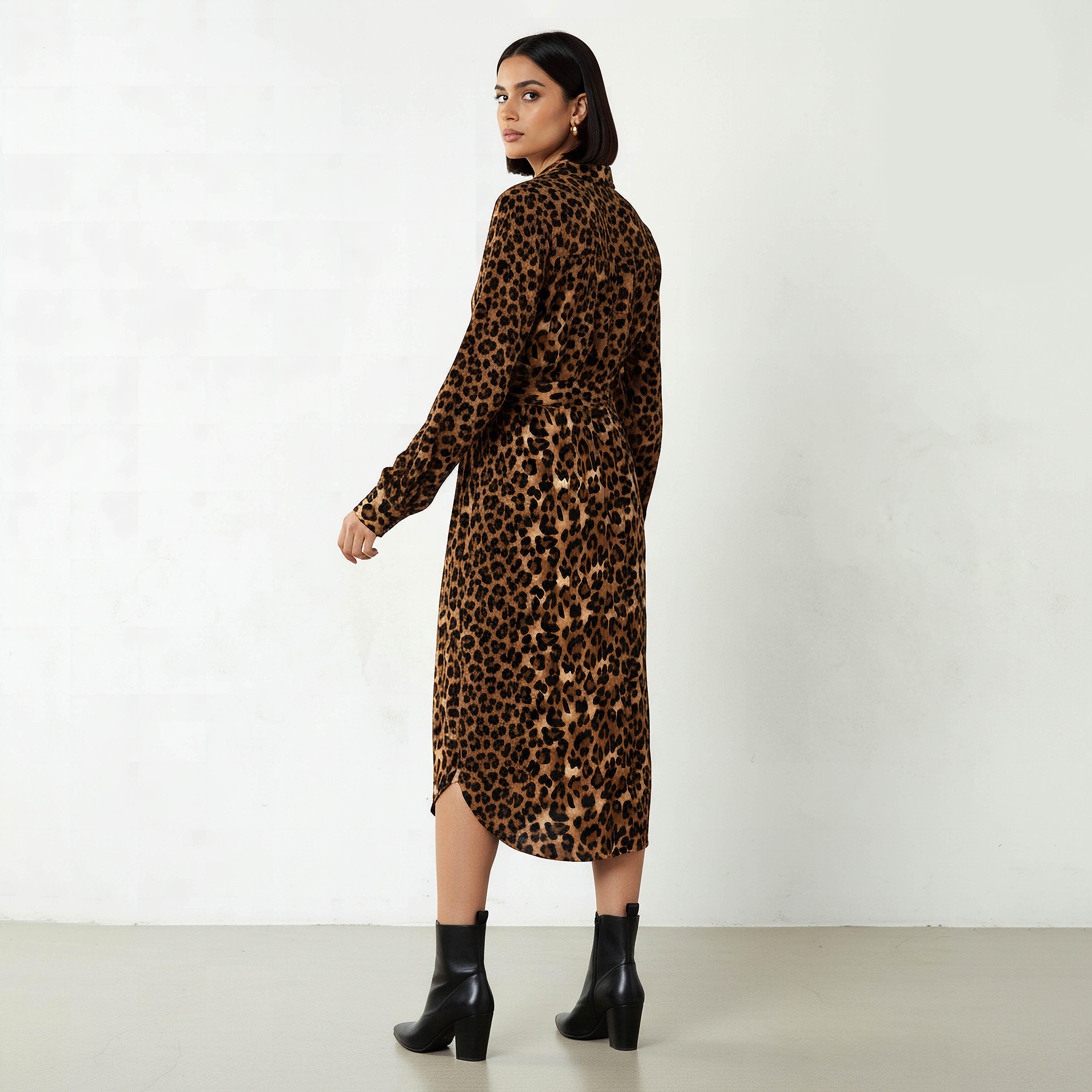 Animal Printed Long Sleeves Shirt Dress-women-clothing-dresses-image-3