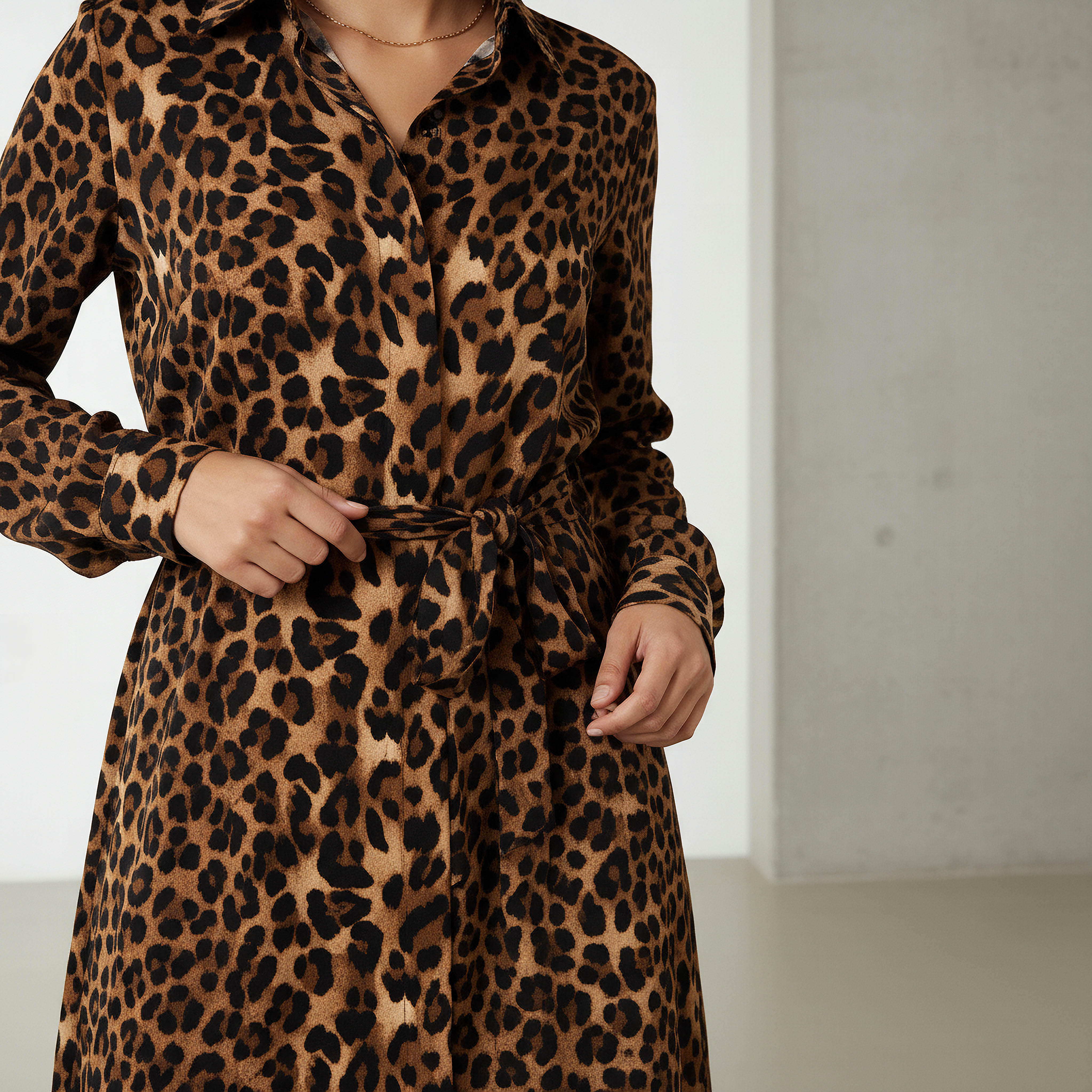 Animal Printed Long Sleeves Shirt Dress-women-clothing-dresses-image-4