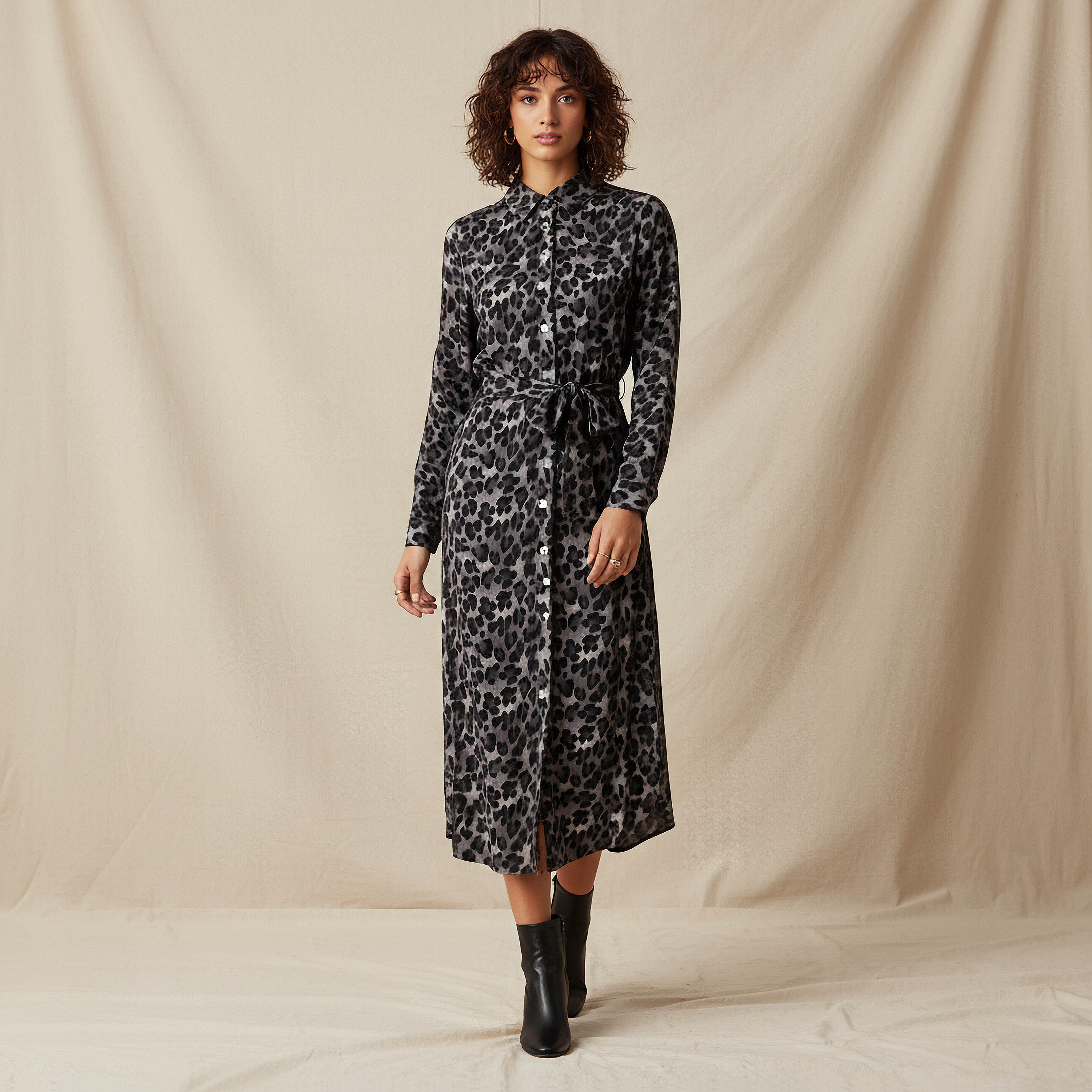 Animal Printed Long Sleeves Shirt Dress-women-clothing-dresses-image-1