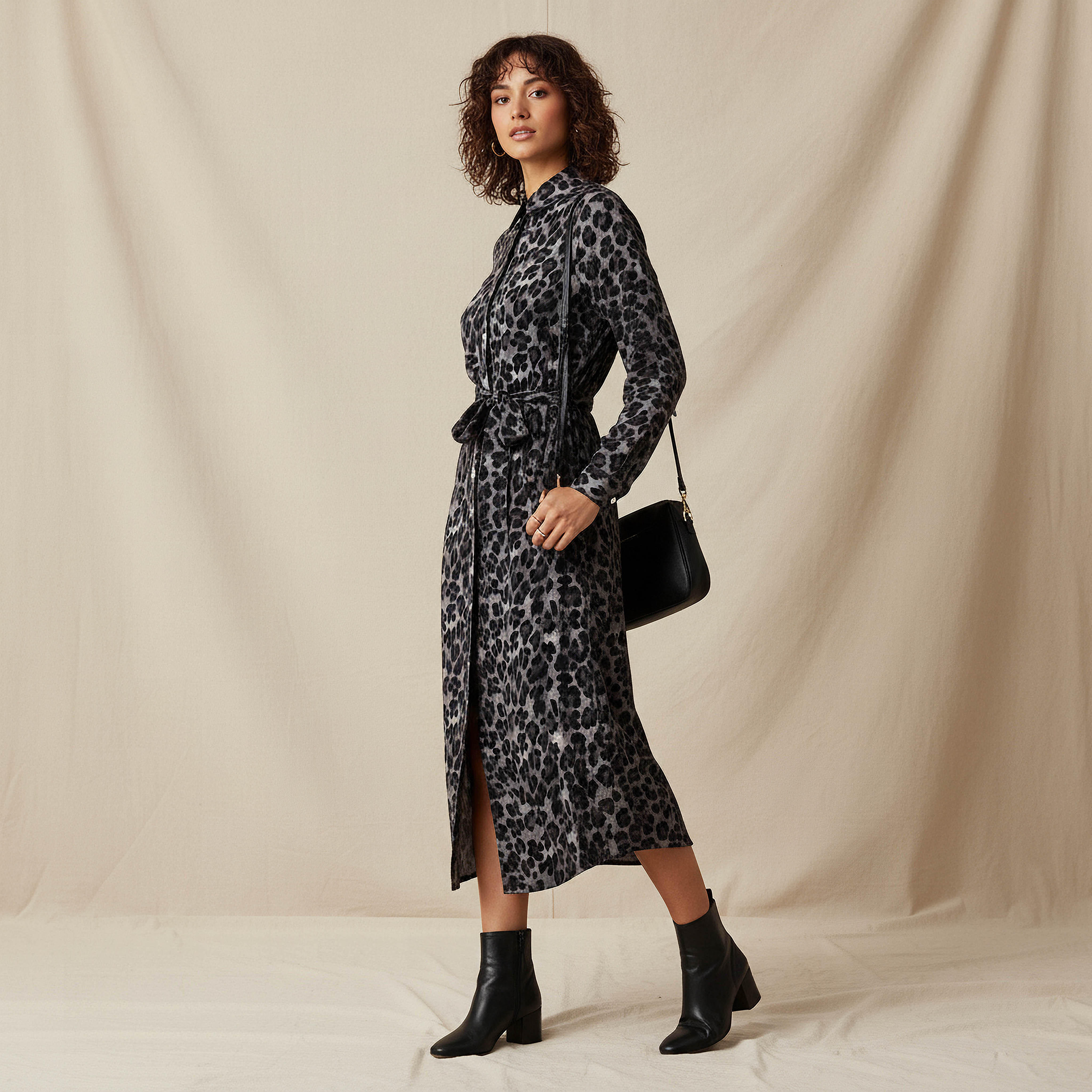 Animal Printed Long Sleeves Shirt Dress-women-clothing-dresses-image-2